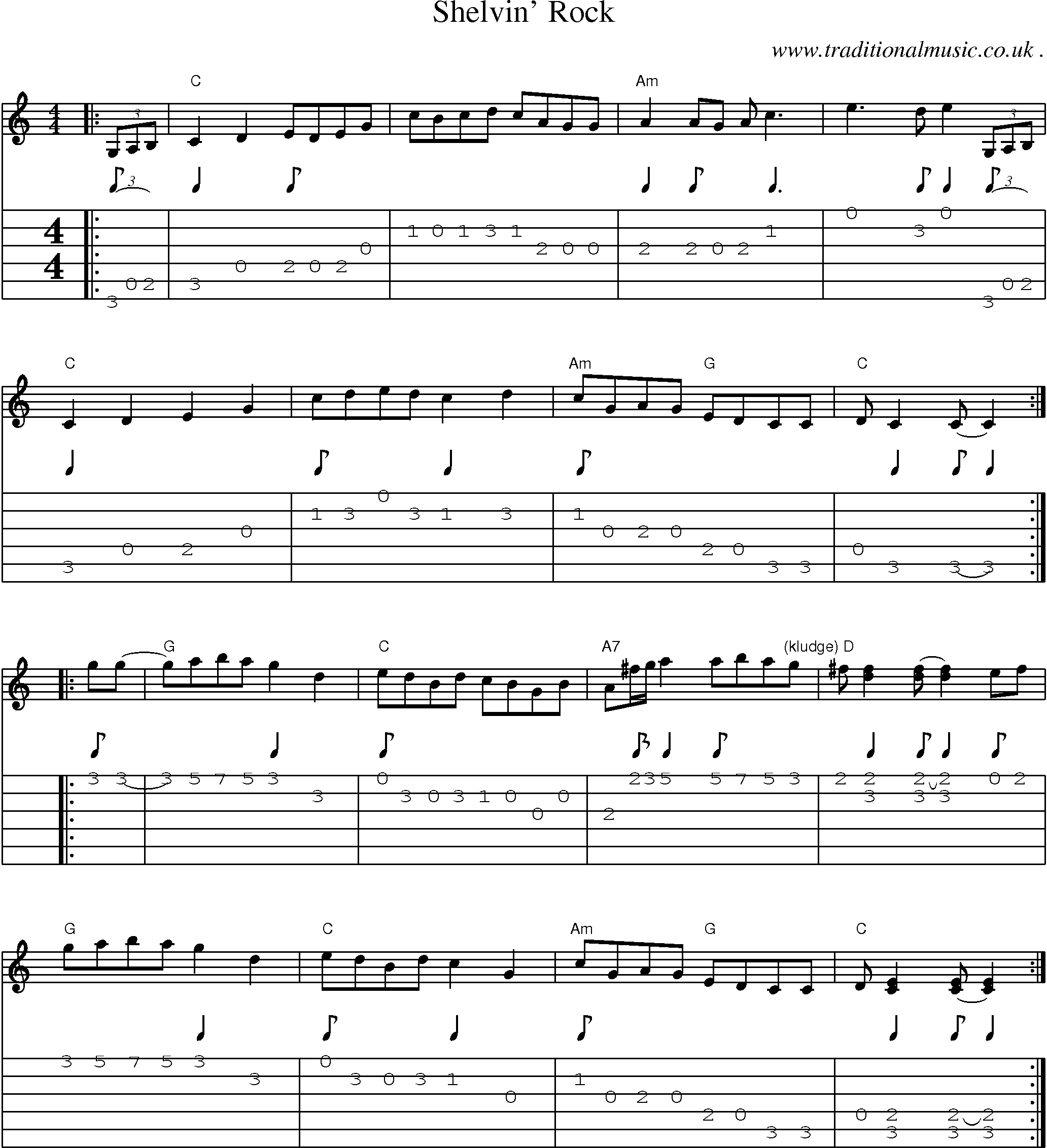 Music Score and Guitar Tabs for Shelvin Rock