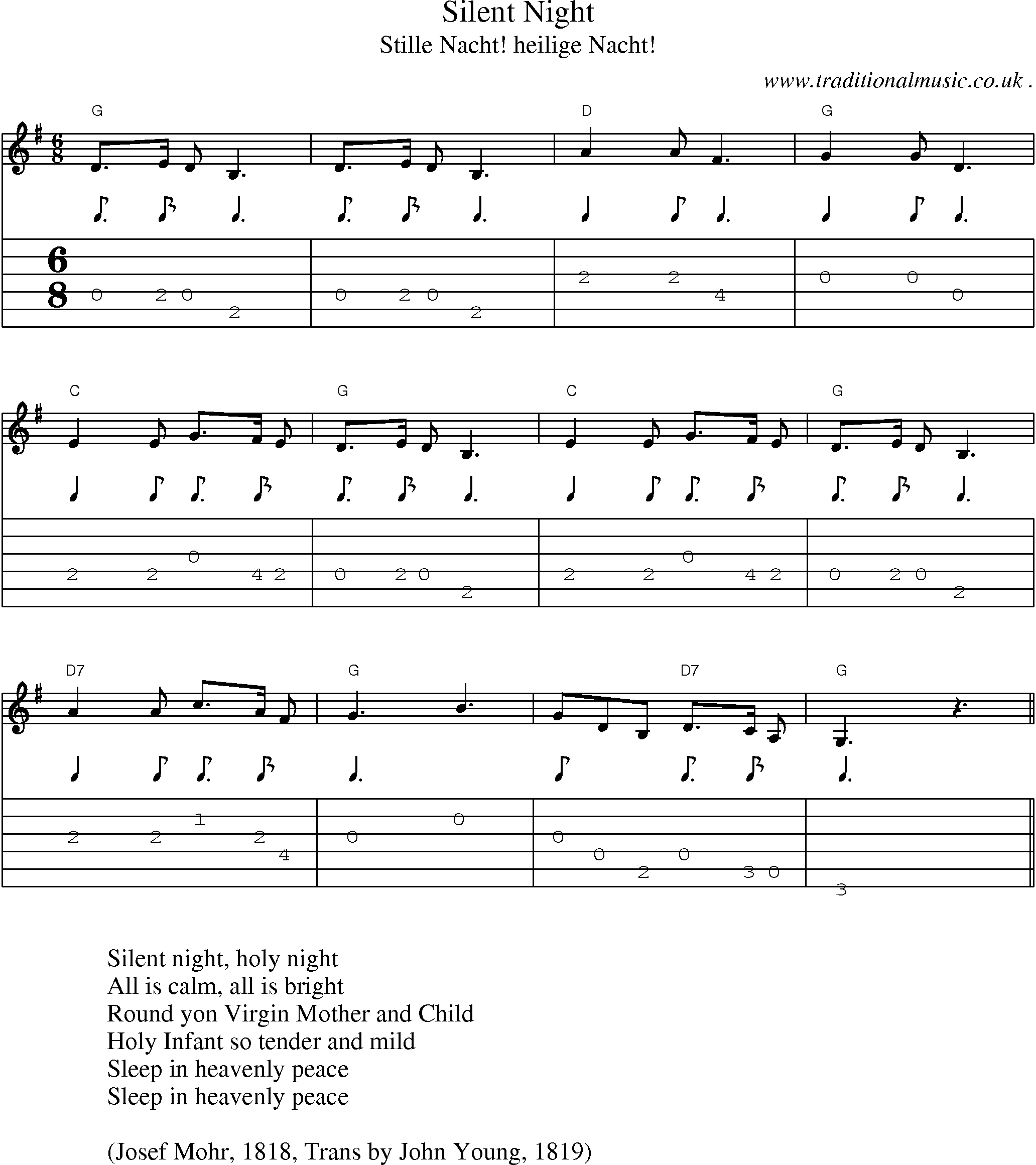 Music Score and Guitar Tabs for Silent Night