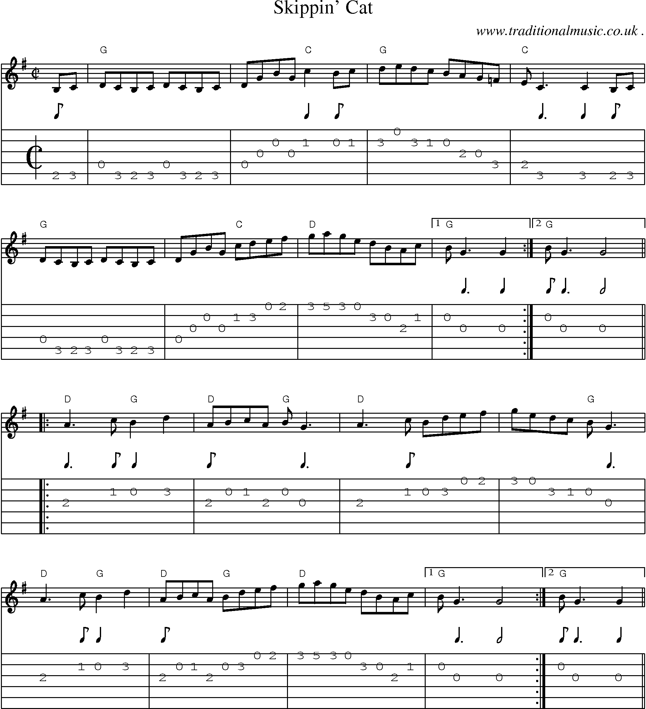Music Score and Guitar Tabs for Skippin Cat