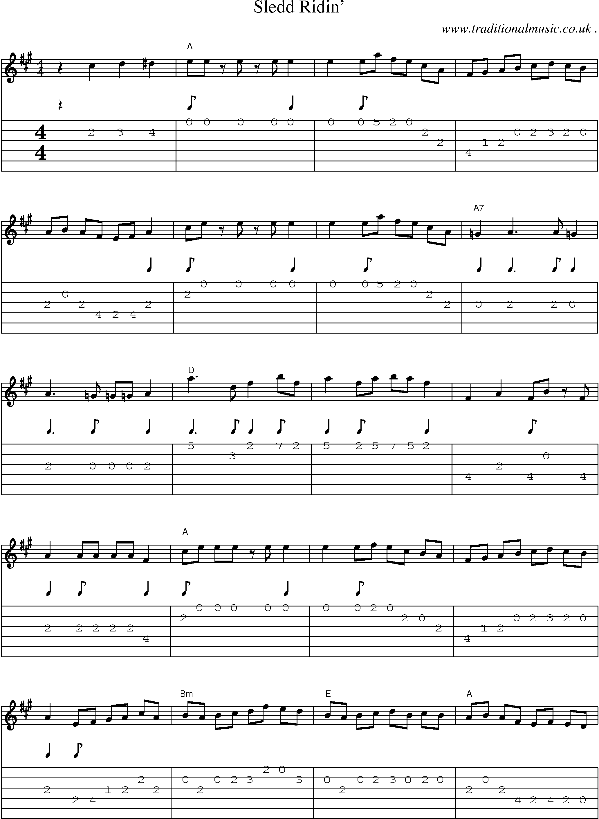 Music Score and Guitar Tabs for Sledd Ridin