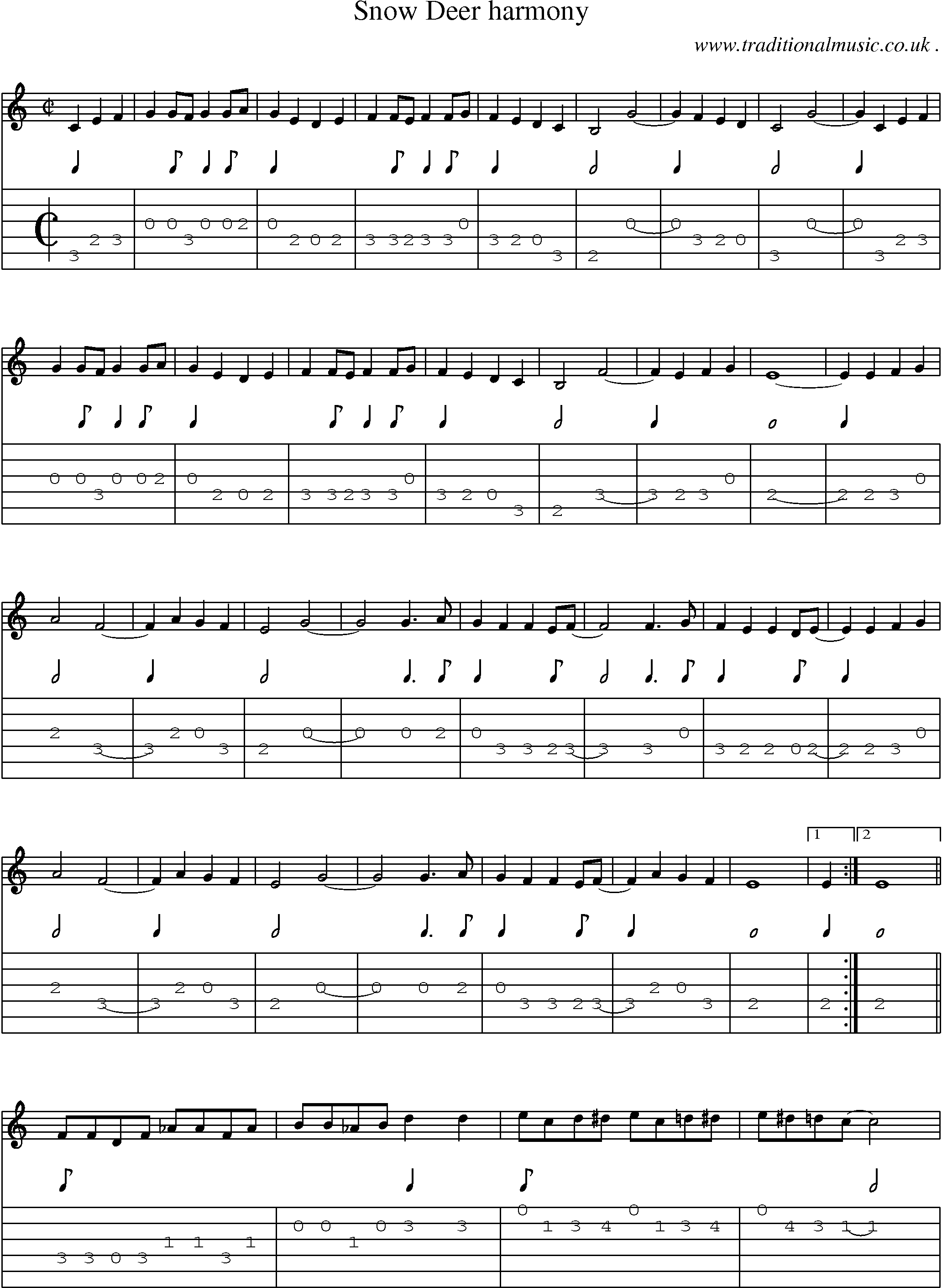 Music Score and Guitar Tabs for Snow Deer Harmony