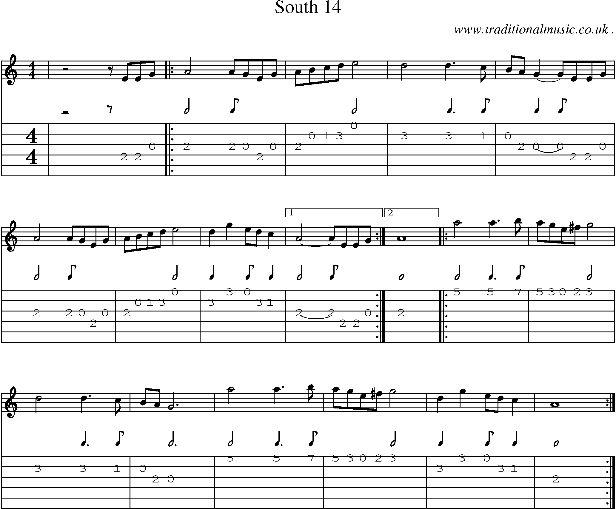 Music Score and Guitar Tabs for South 14