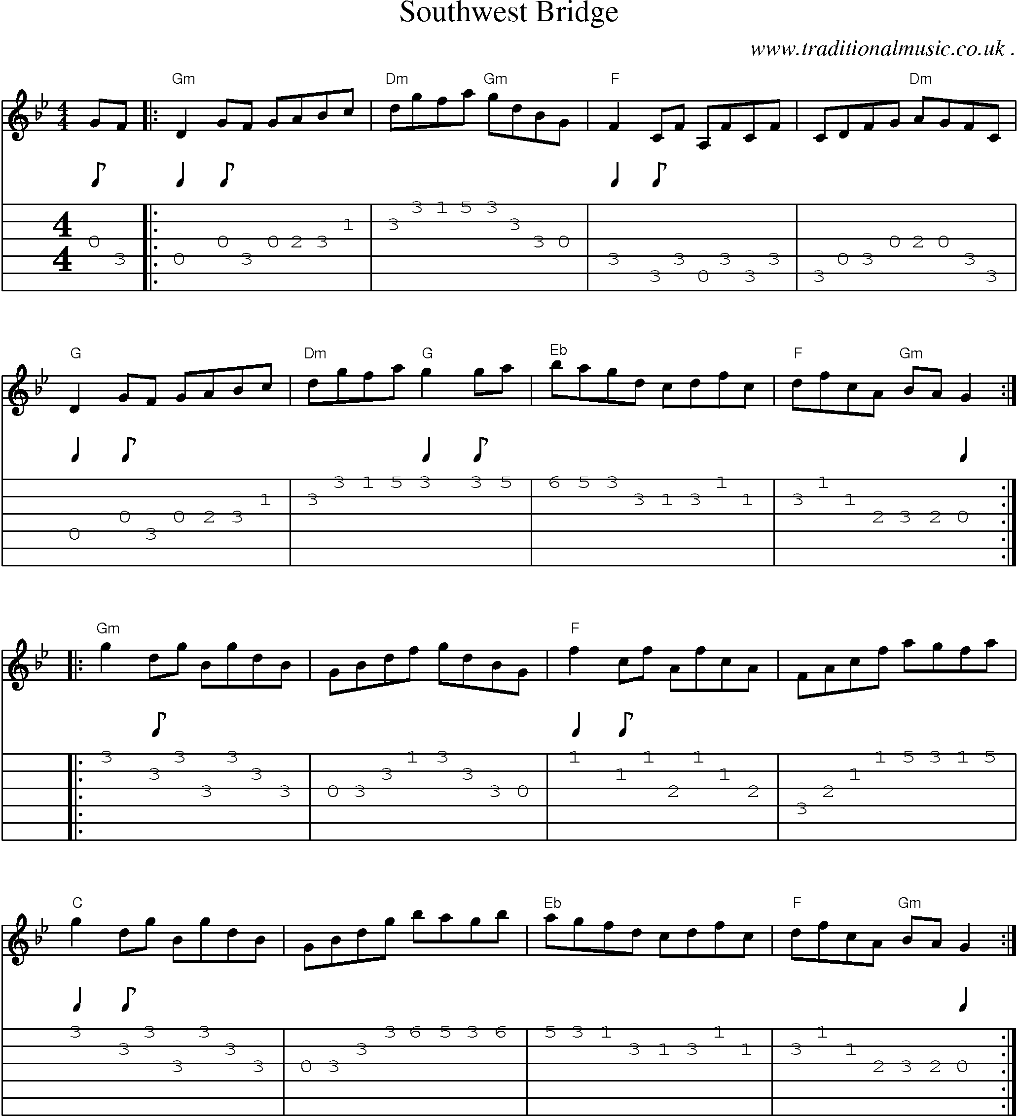 Music Score and Guitar Tabs for Southwest Bridge