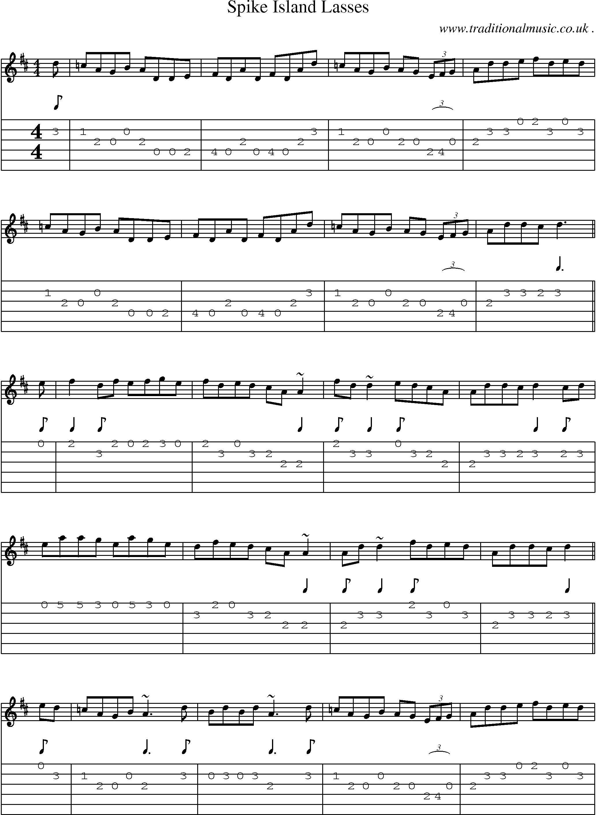 Music Score and Guitar Tabs for Spike Island Lasses