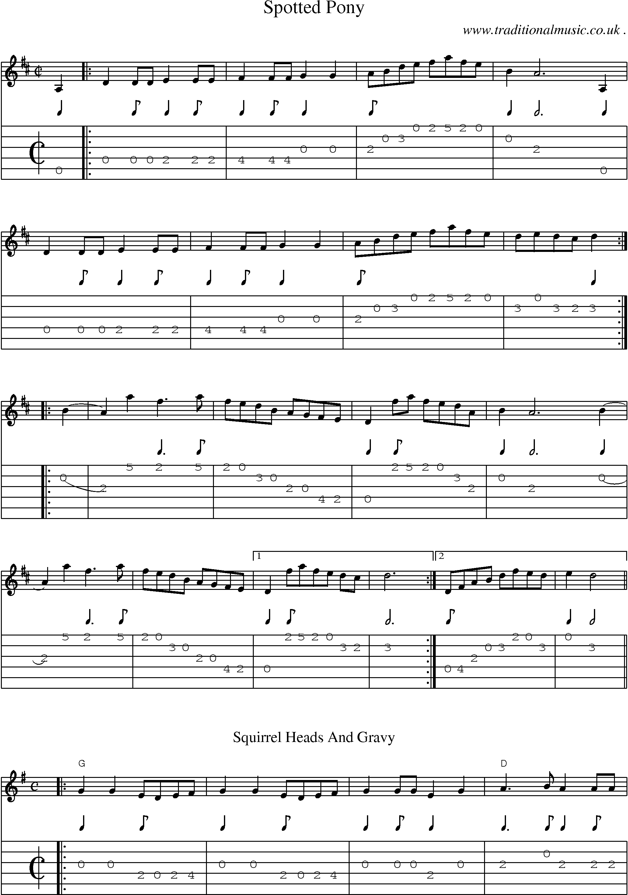 Music Score and Guitar Tabs for Spotted Pony
