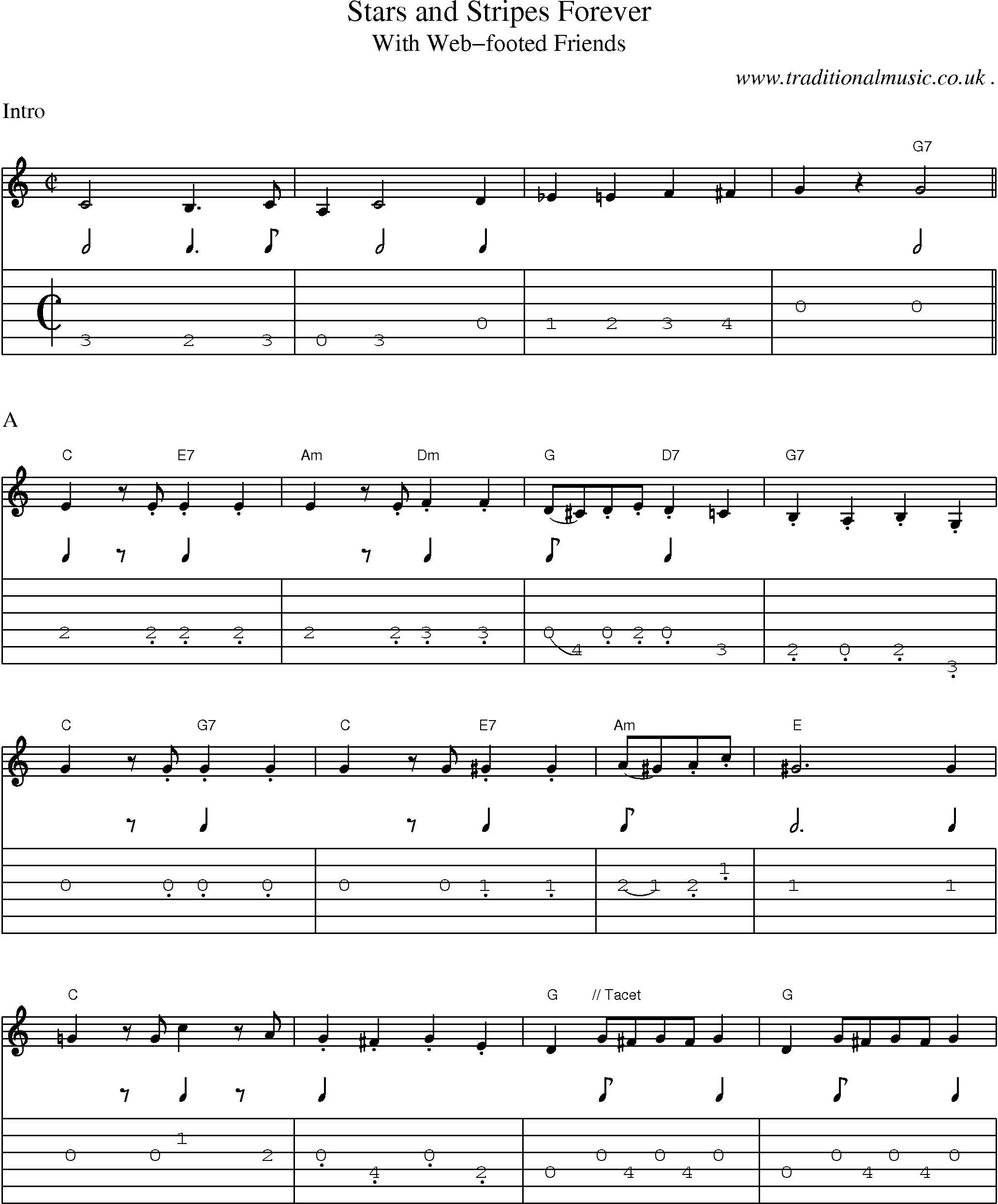 Music Score and Guitar Tabs for Stars And Stripes Forever