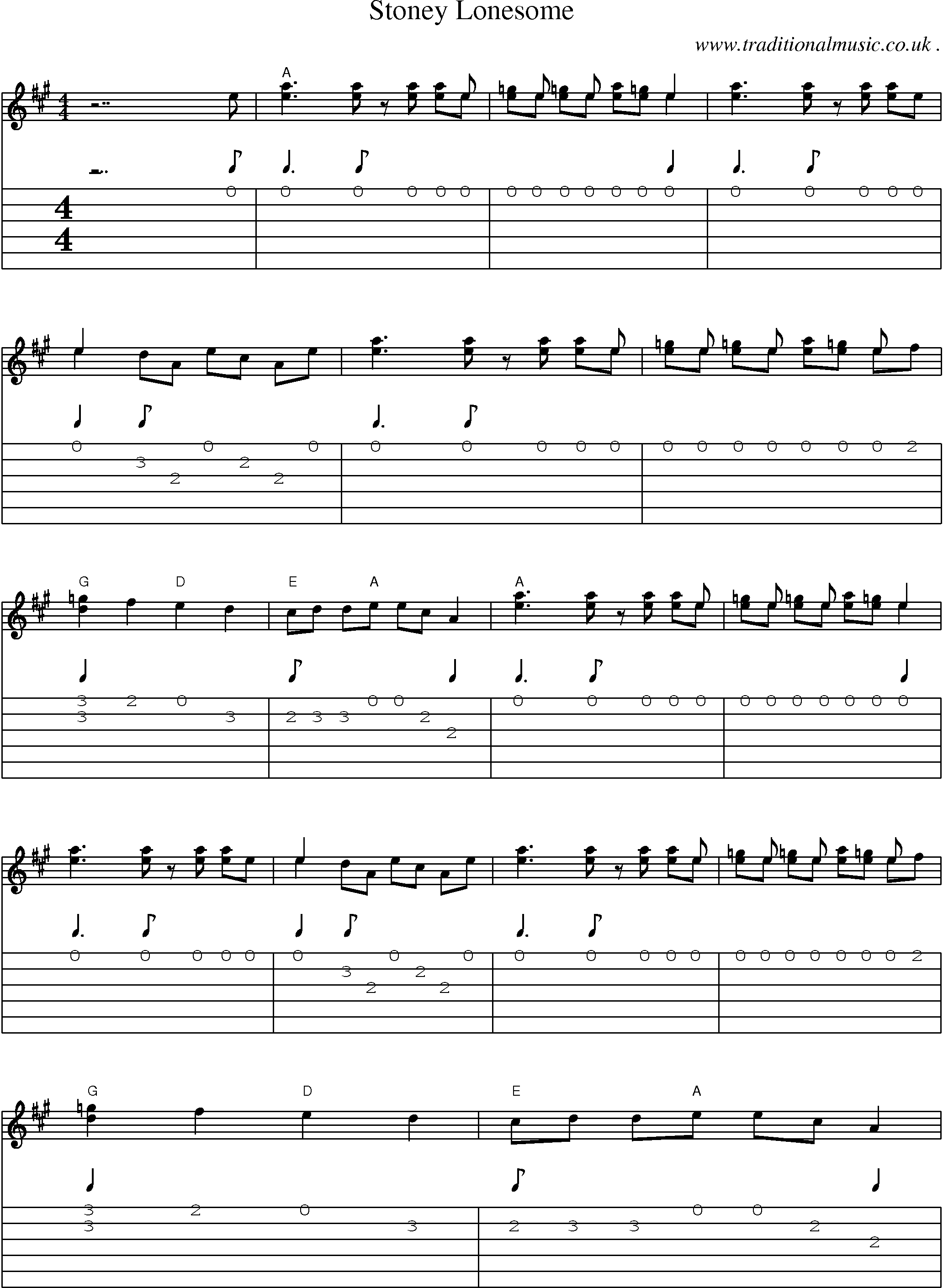 Music Score and Guitar Tabs for Stoney Lonesome