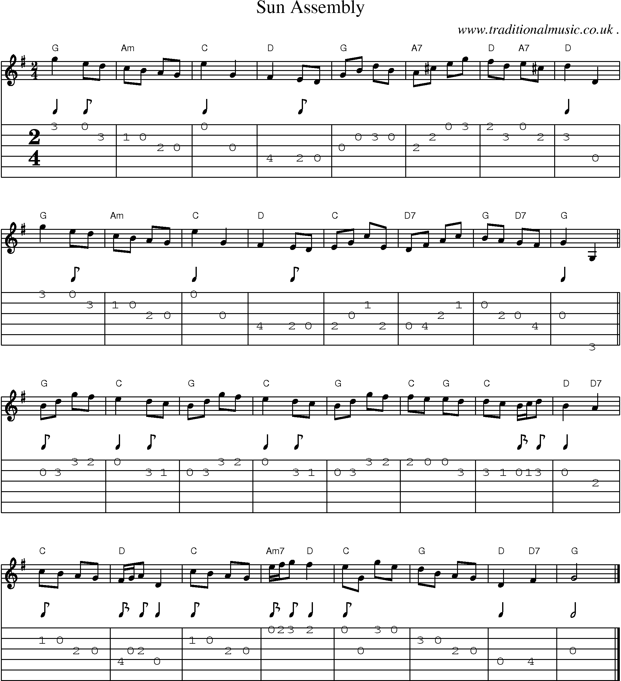 Music Score and Guitar Tabs for Sun Assembly