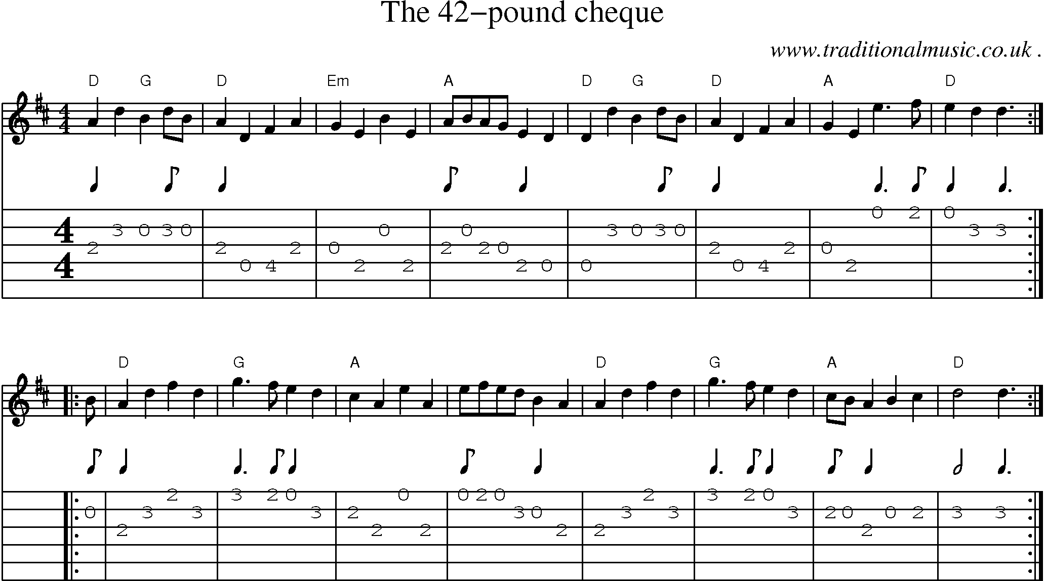 Music Score and Guitar Tabs for The 42-pound Cheque