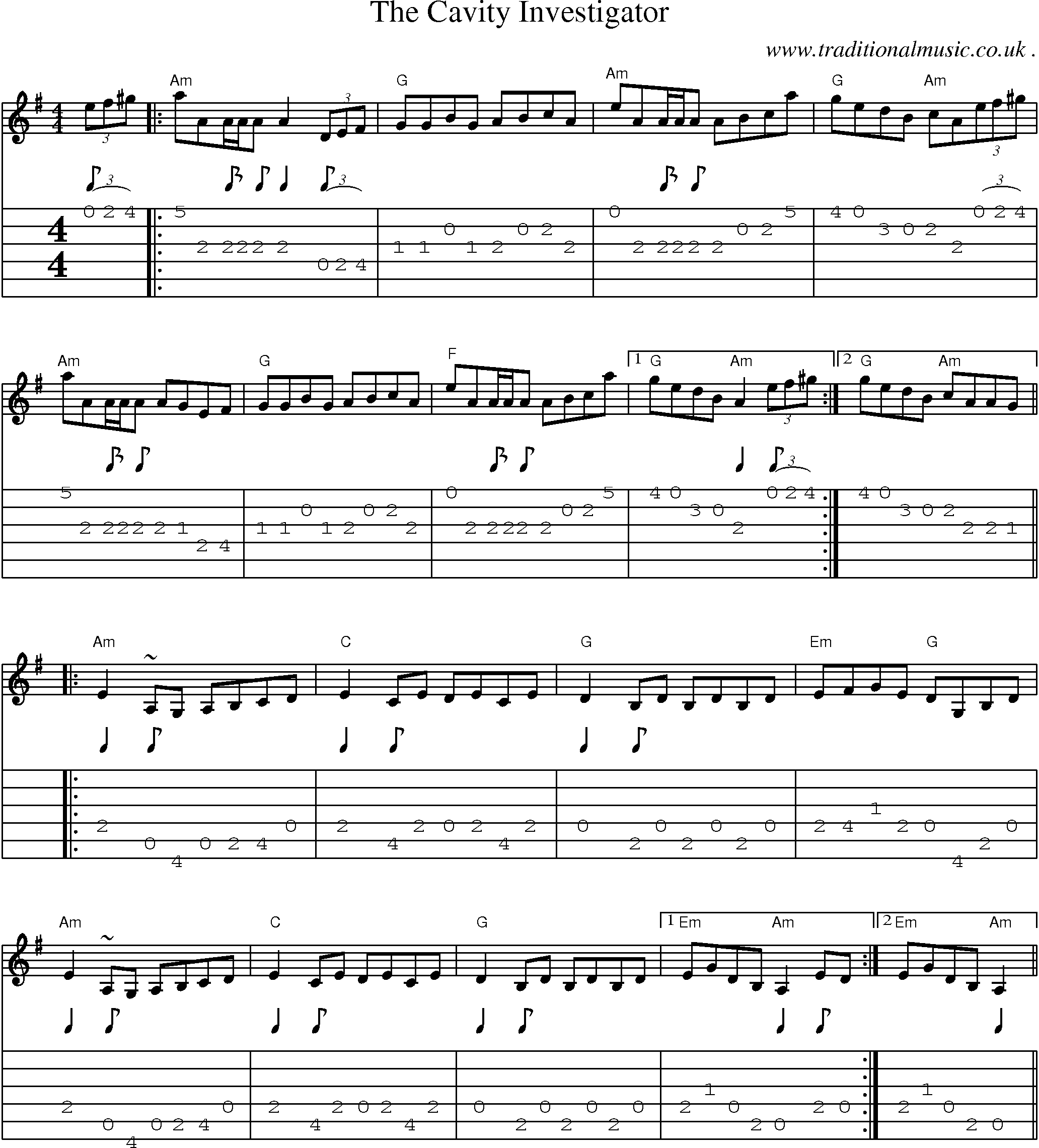Music Score and Guitar Tabs for The Cavity Investigator