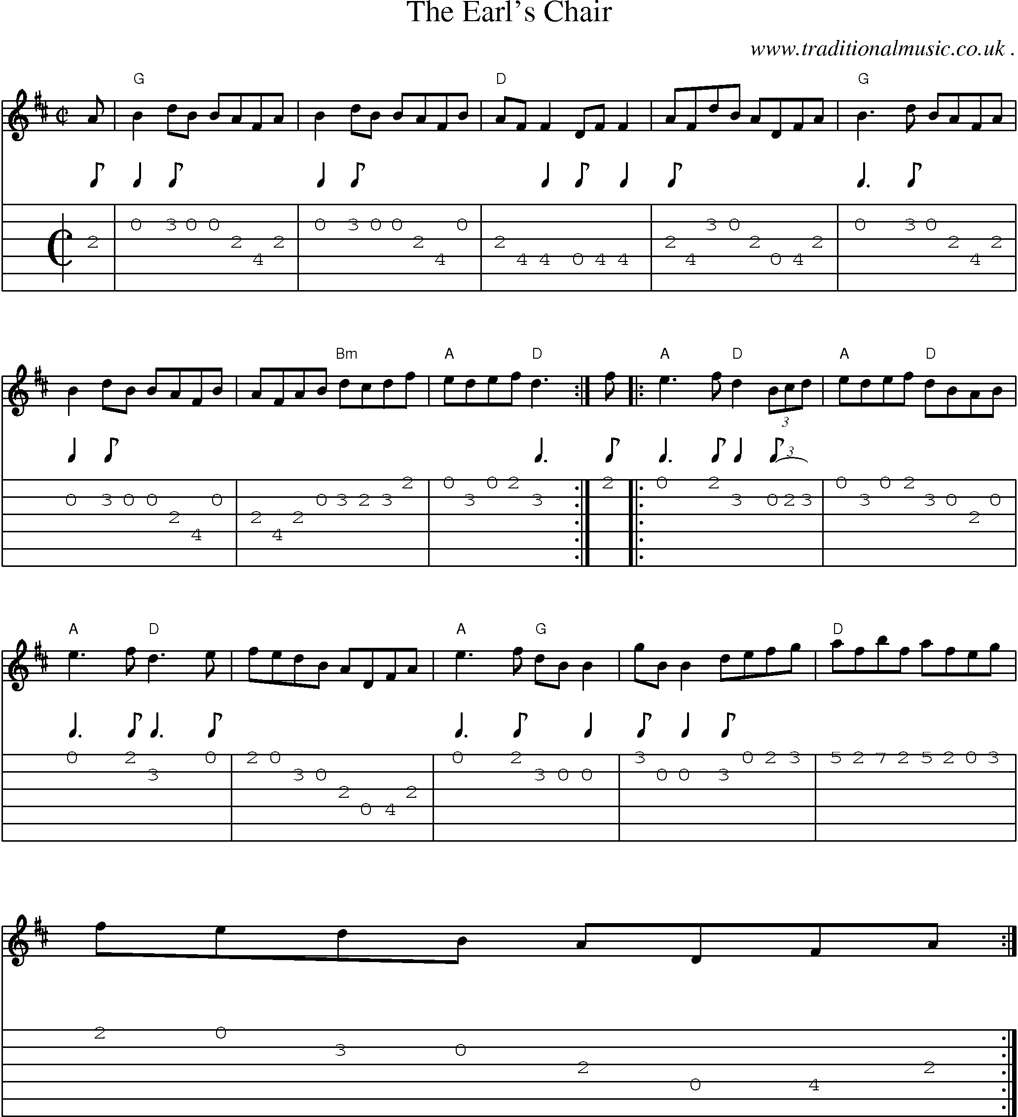 Music Score and Guitar Tabs for The Earls Chair
