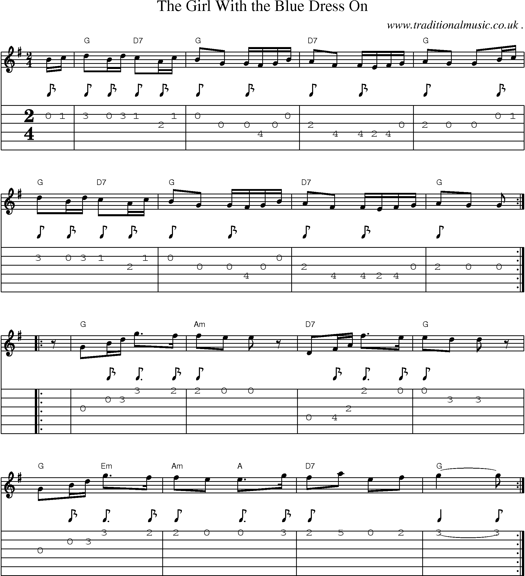 Music Score and Guitar Tabs for The Girl With The Blue Dress On