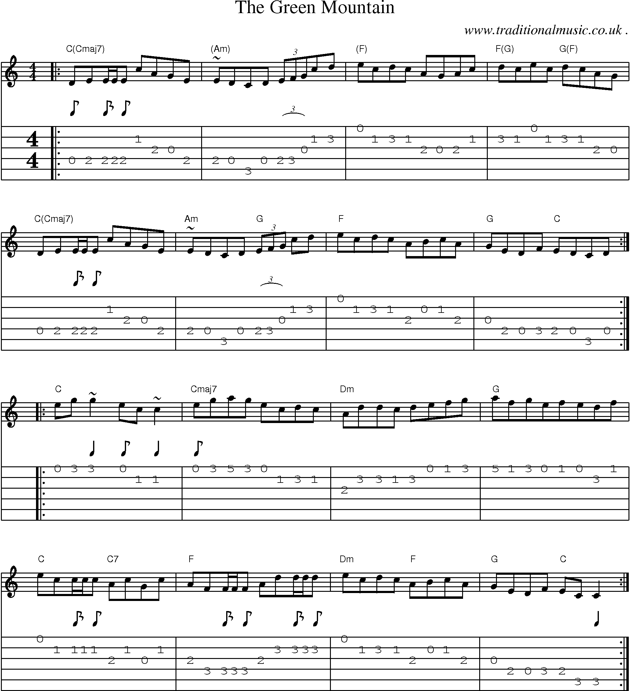 Music Score and Guitar Tabs for The Green Mountain