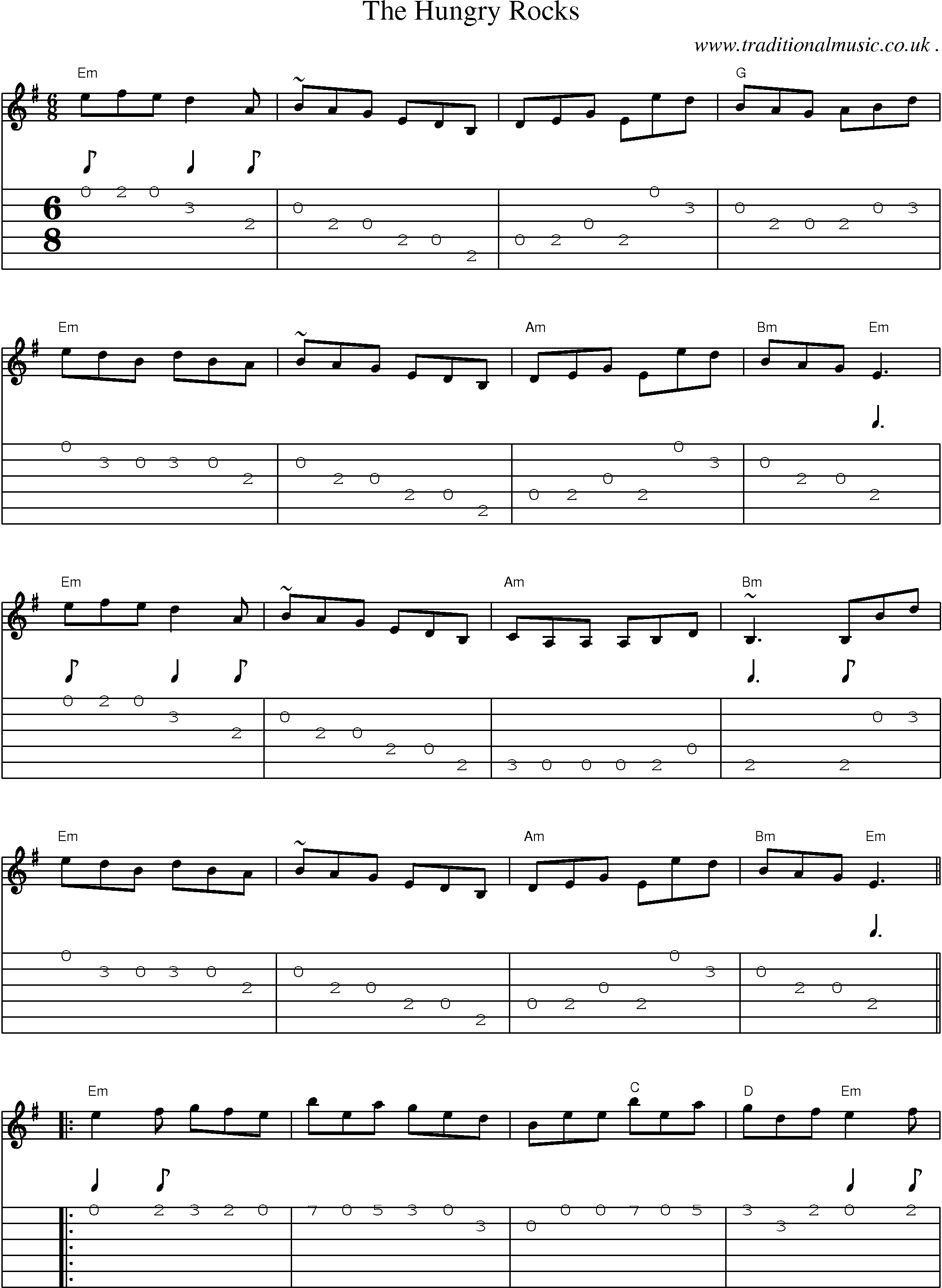 Music Score and Guitar Tabs for The Hungry Rocks