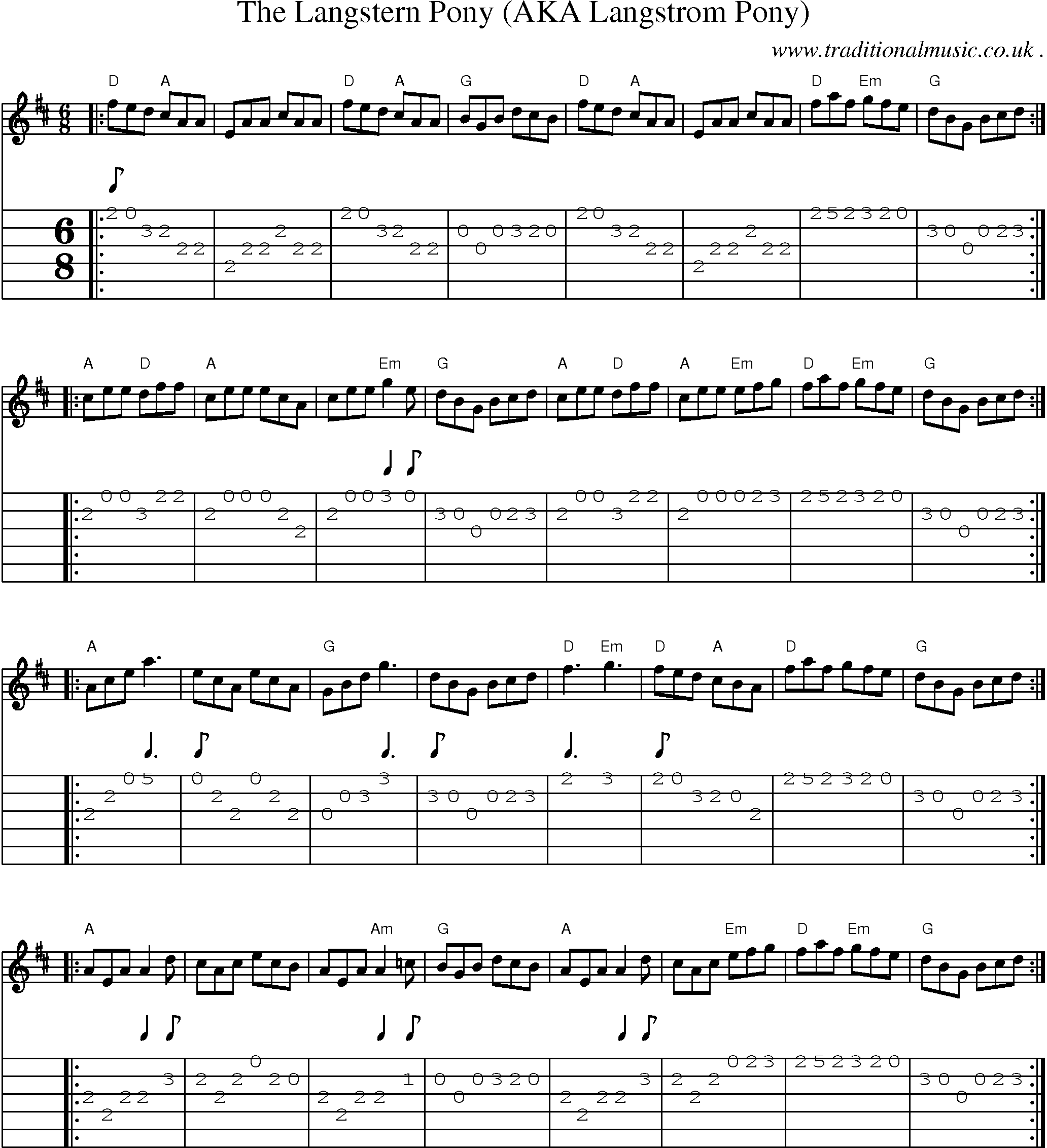 Music Score and Guitar Tabs for The Langstern Pony (aka Langstrom Pony)