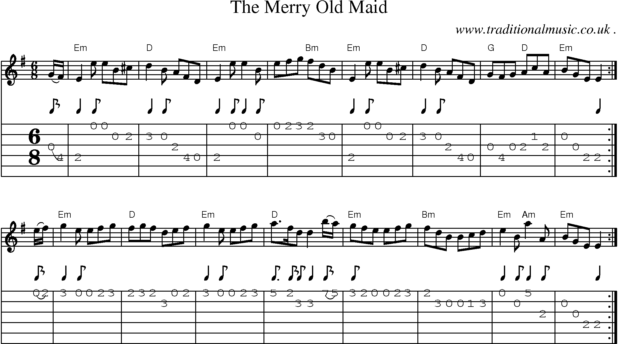 Music Score and Guitar Tabs for The Merry Old Maid