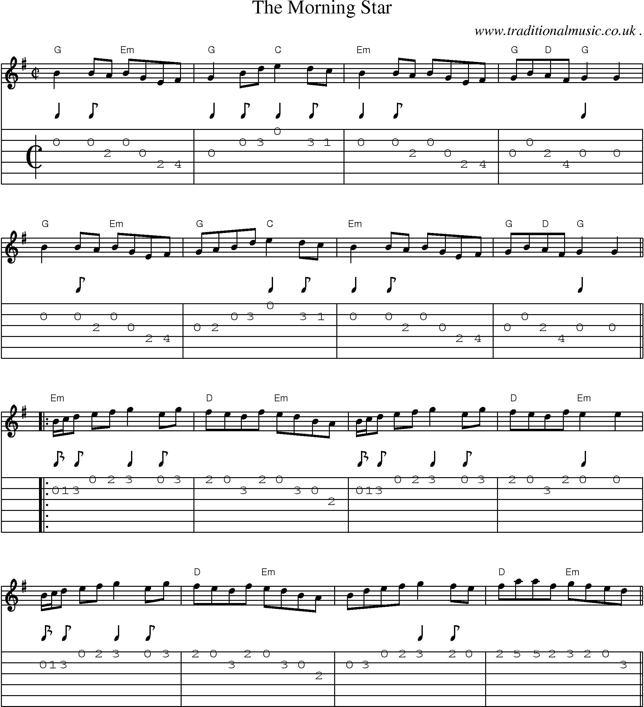 Music Score and Guitar Tabs for The Morning Star
