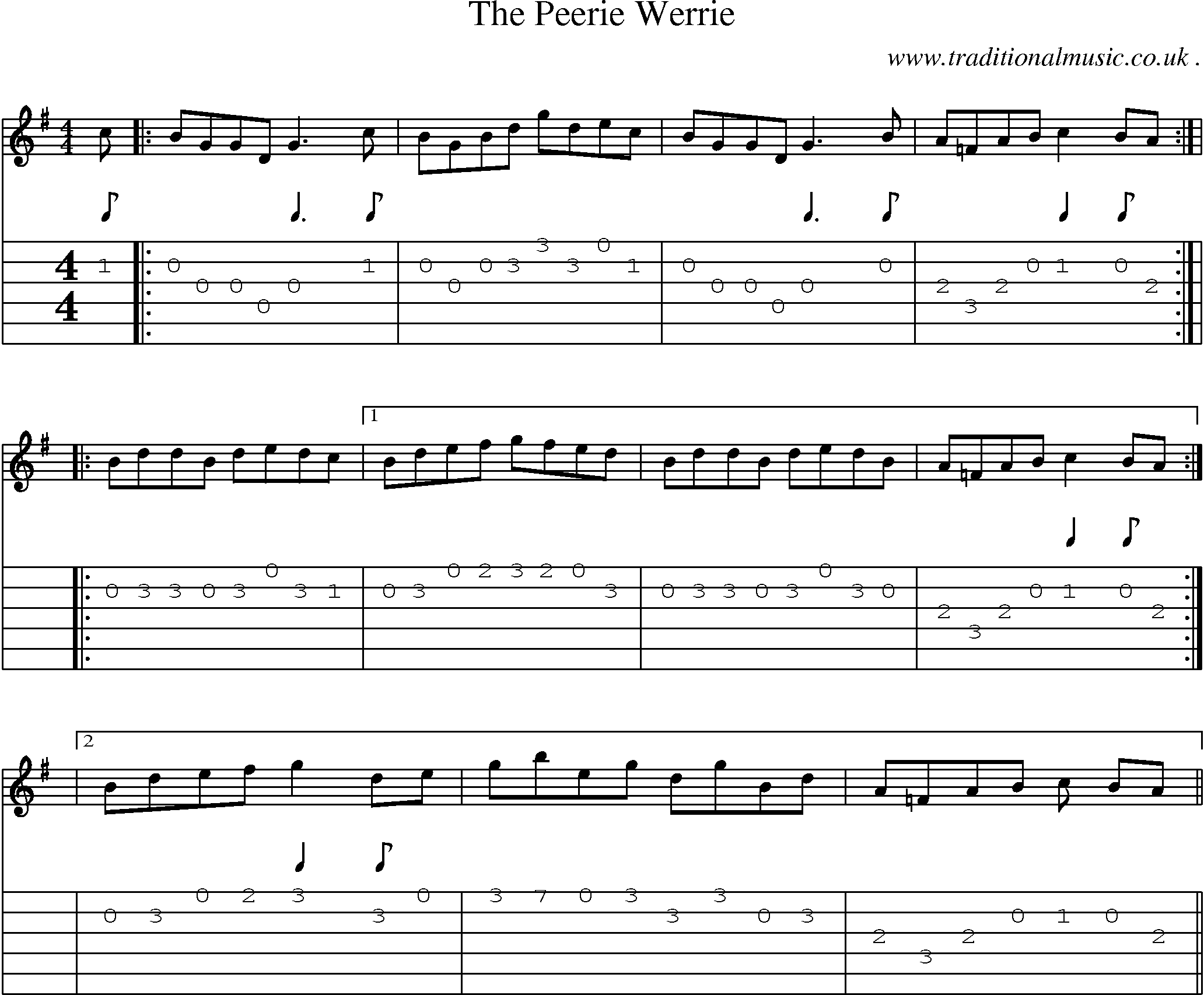 Music Score and Guitar Tabs for The Peerie Werrie