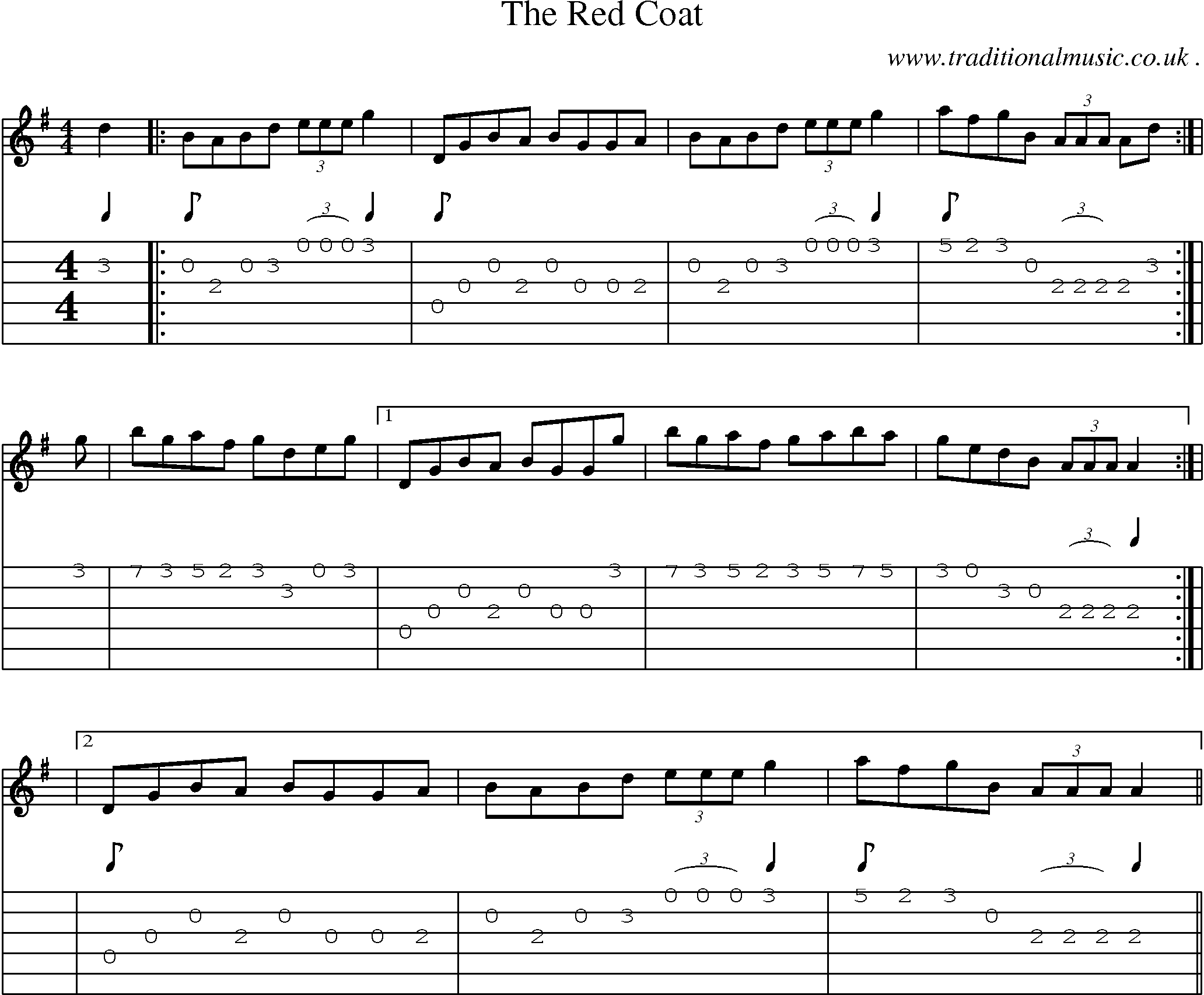 Music Score and Guitar Tabs for The Red Coat