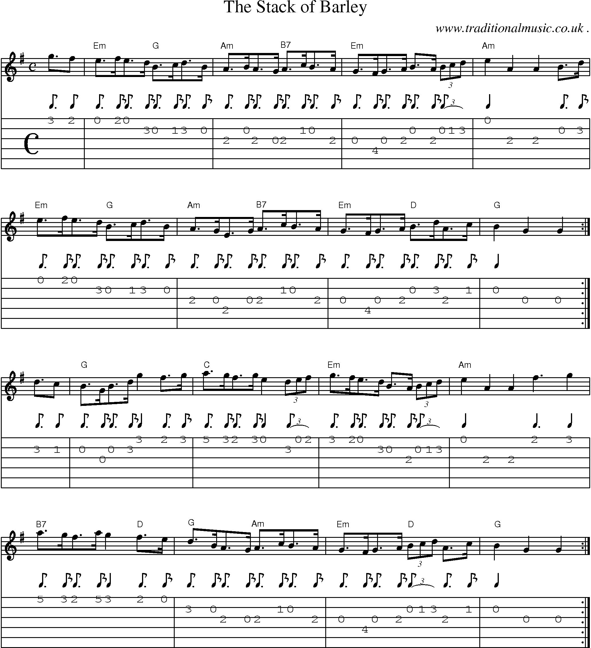 Music Score and Guitar Tabs for The Stack Of Barley