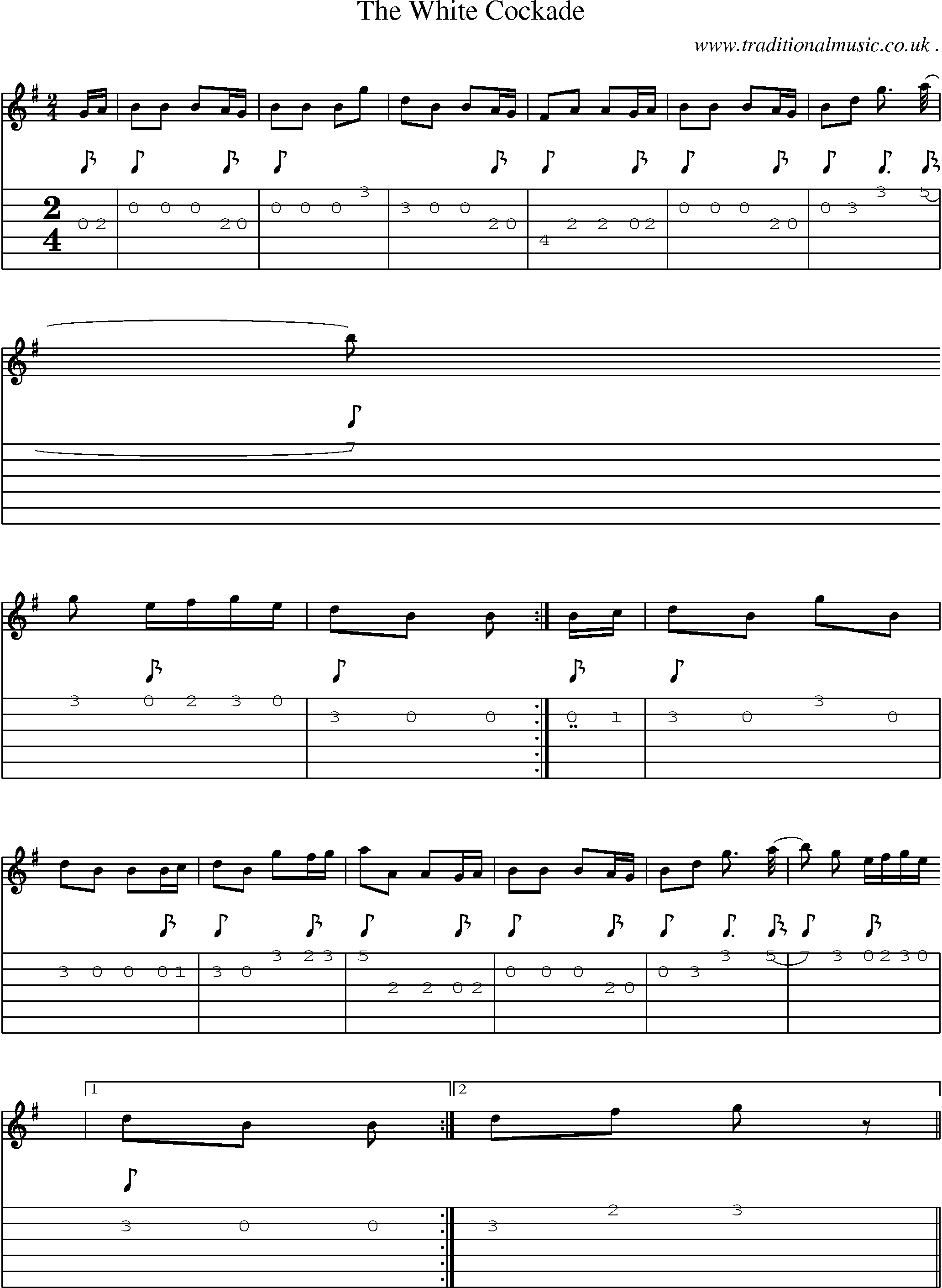 Music Score and Guitar Tabs for The White Cockade