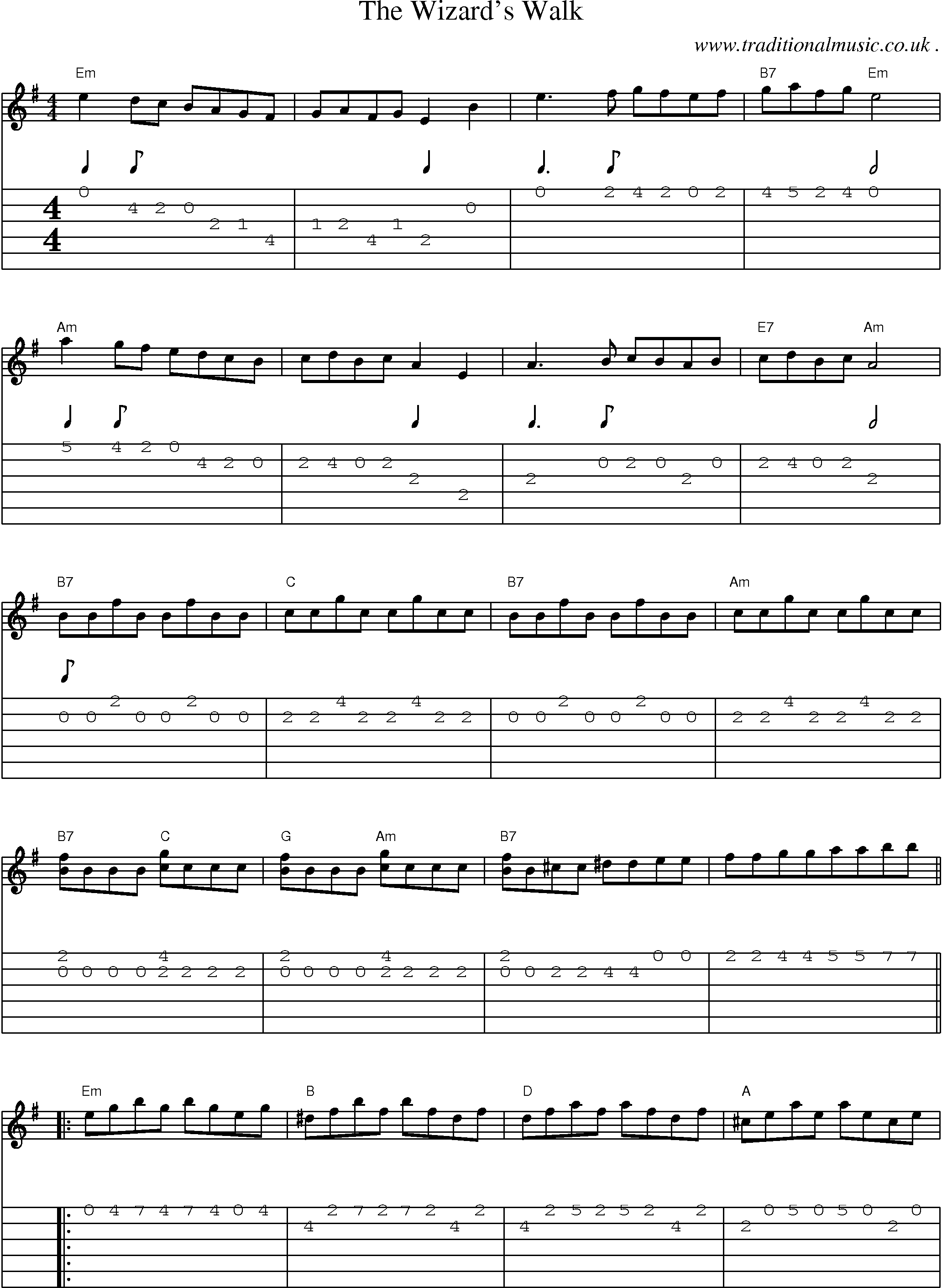 Music Score and Guitar Tabs for The Wizards Walk