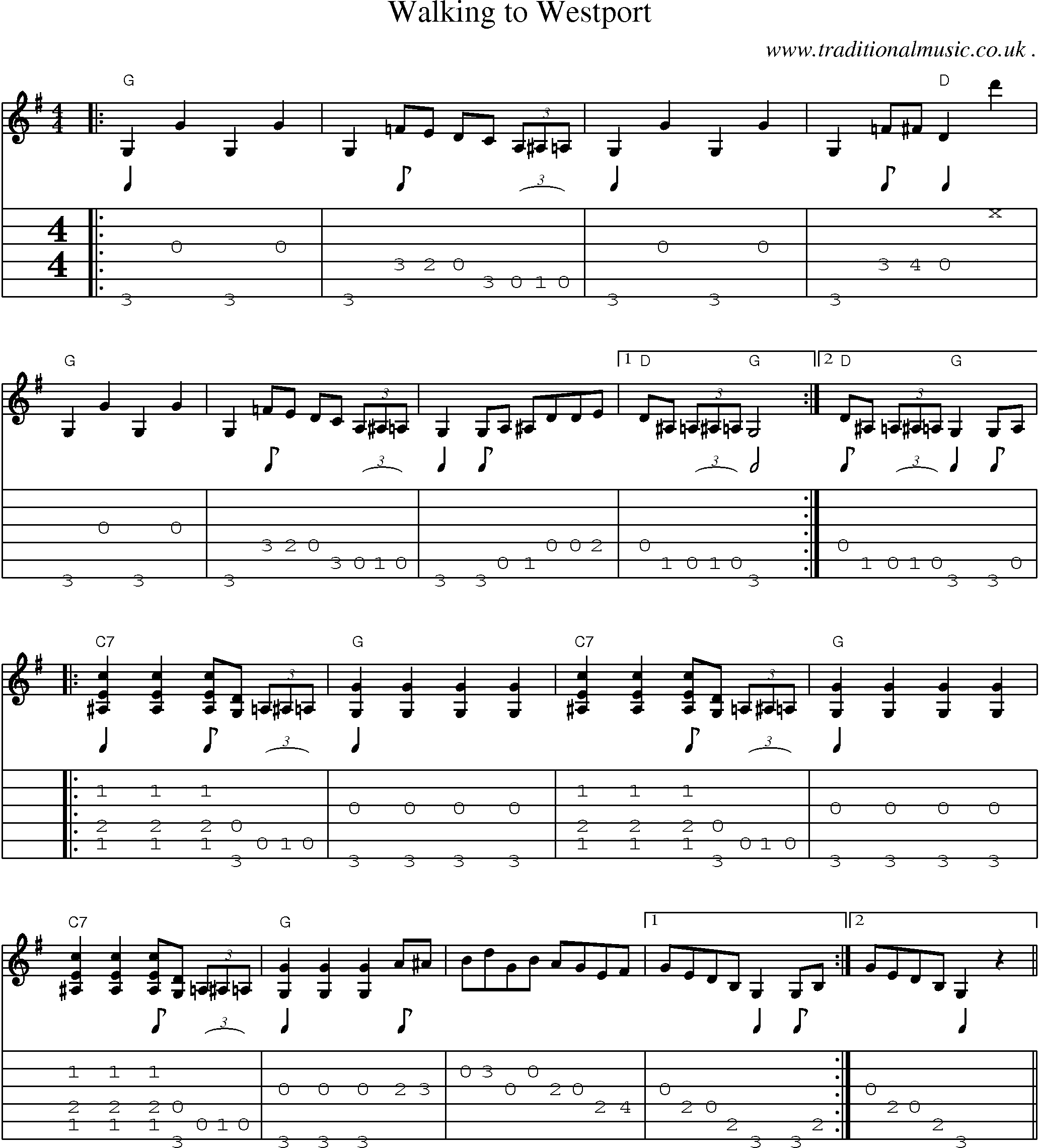 Music Score and Guitar Tabs for Walking To Westport
