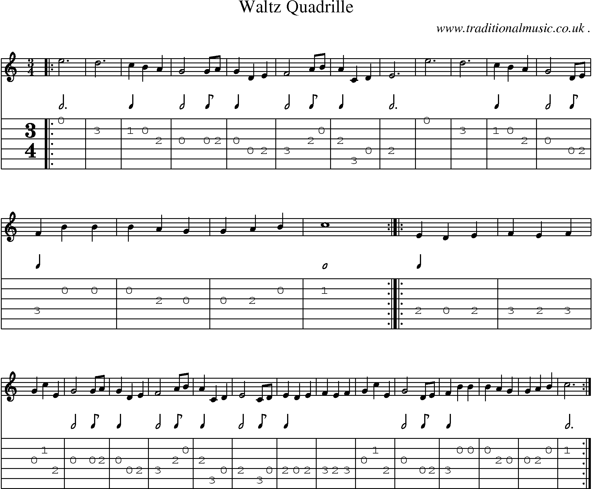 Music Score and Guitar Tabs for Waltz Quadrille