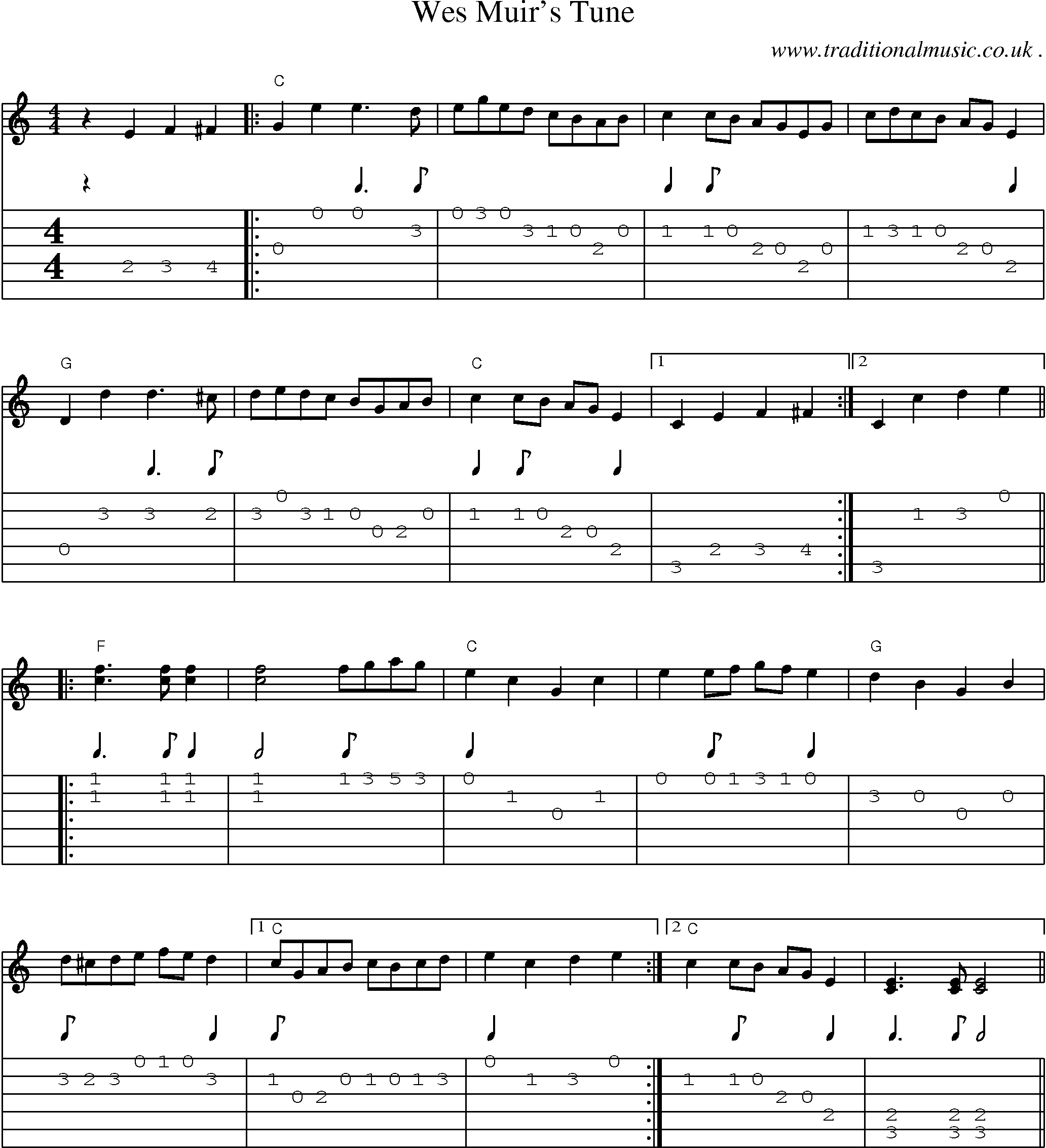 Music Score and Guitar Tabs for Wes Muirs Tune