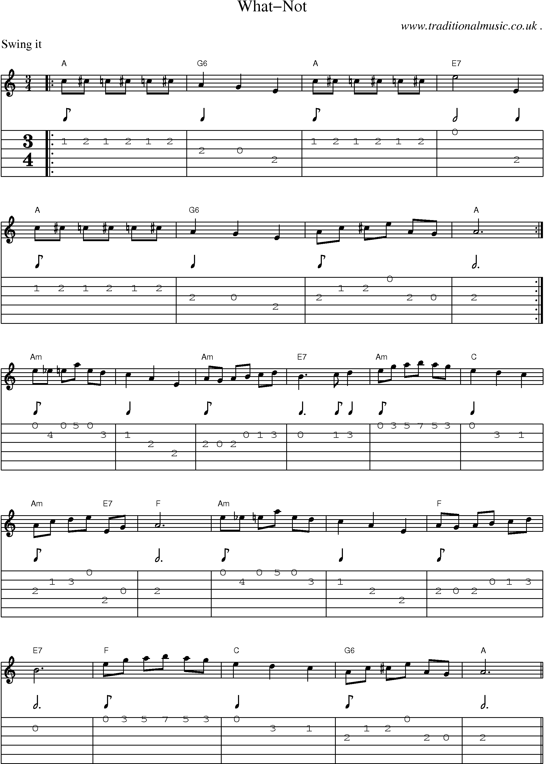 Music Score and Guitar Tabs for What-not