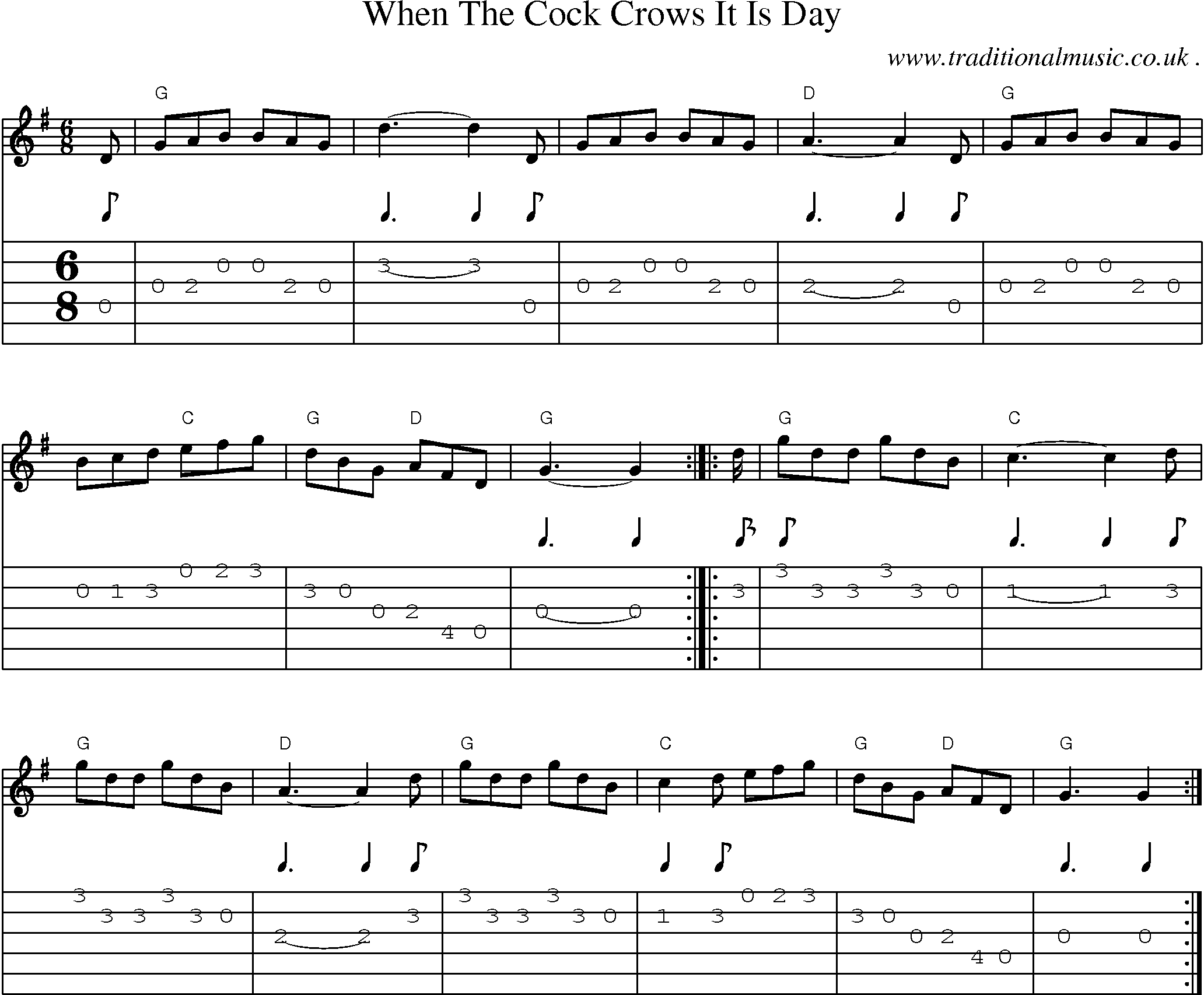 Music Score and Guitar Tabs for When The Cock Crows It Is Day