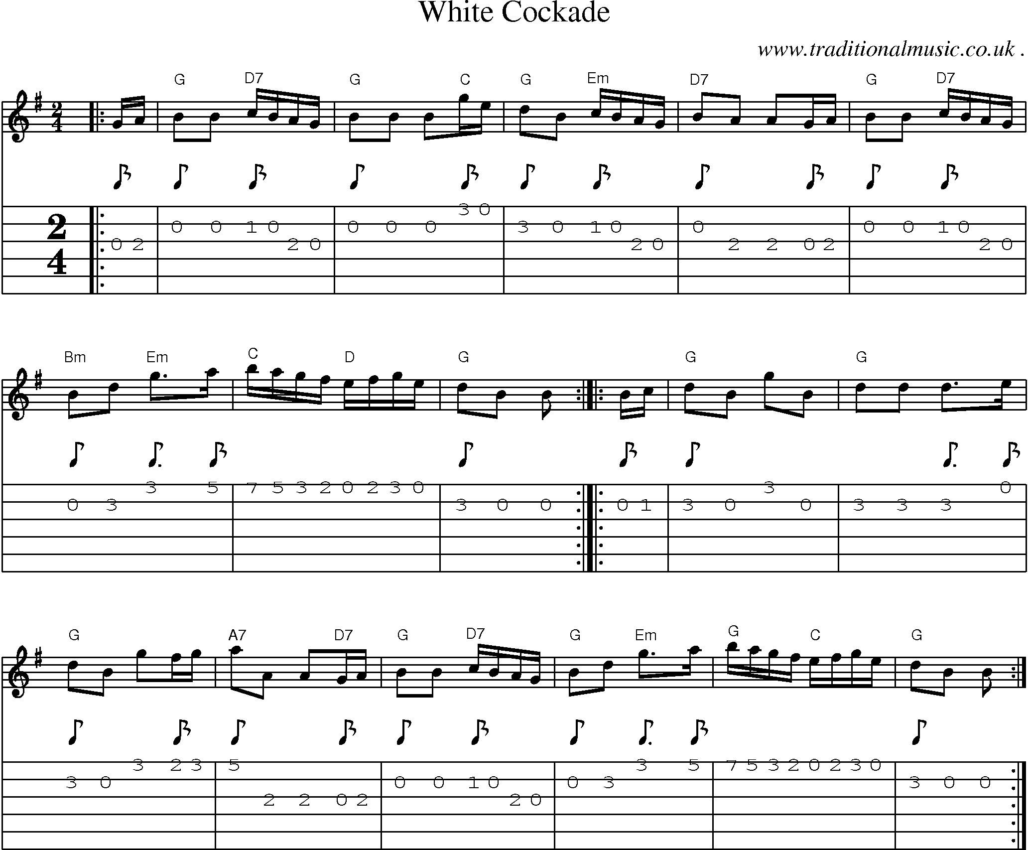 Music Score and Guitar Tabs for White Cockade