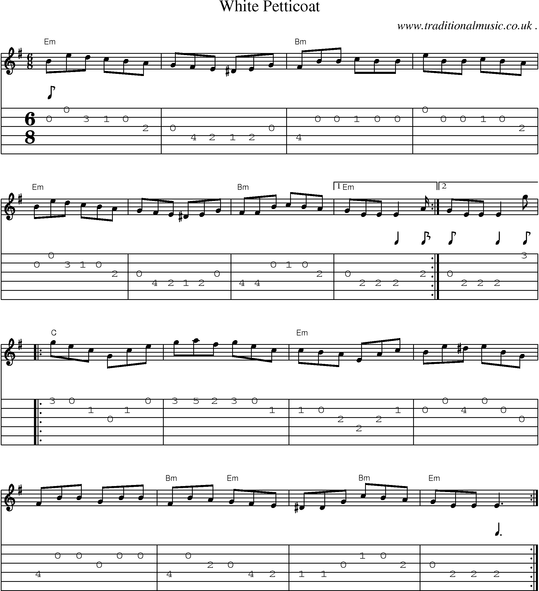 Music Score and Guitar Tabs for White Petticoat