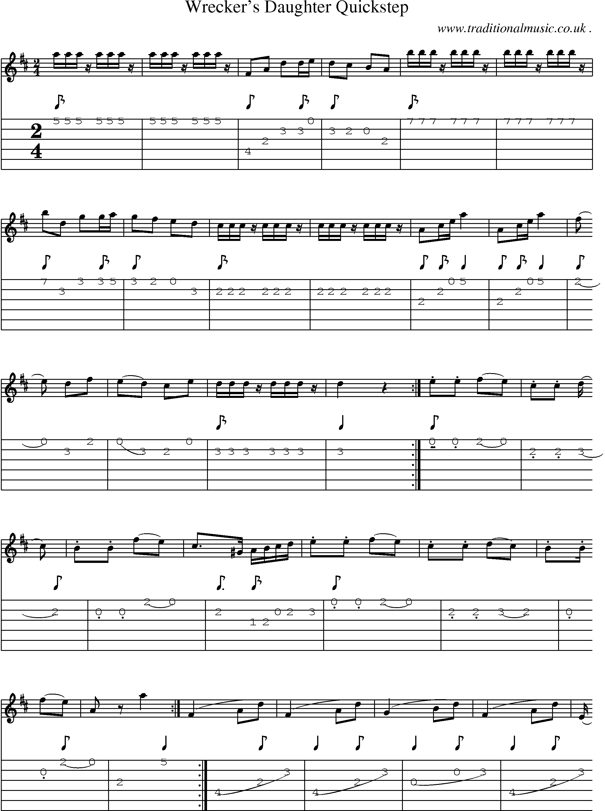 Music Score and Guitar Tabs for Wreckers Daughter Quickstep