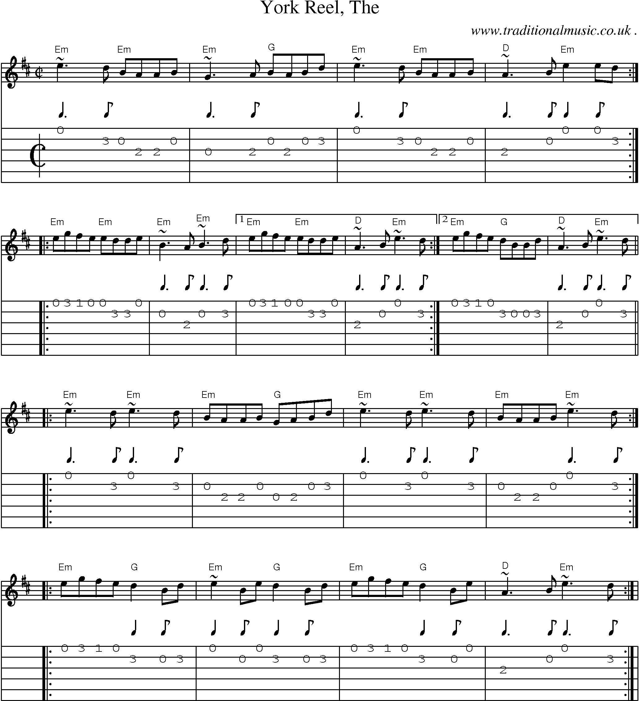 Music Score and Guitar Tabs for York Reel The