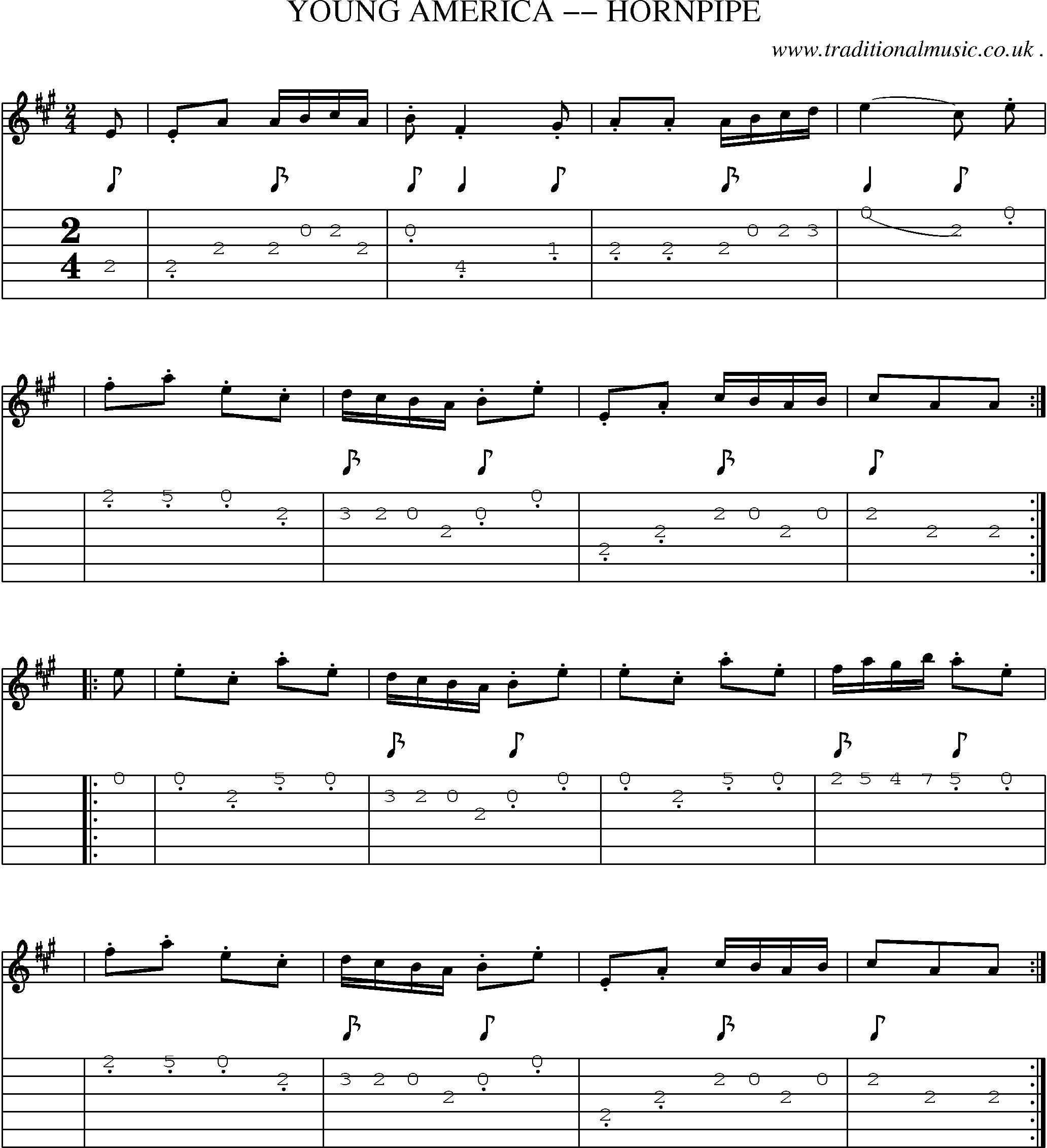 Music Score and Guitar Tabs for Young America Hornpipe