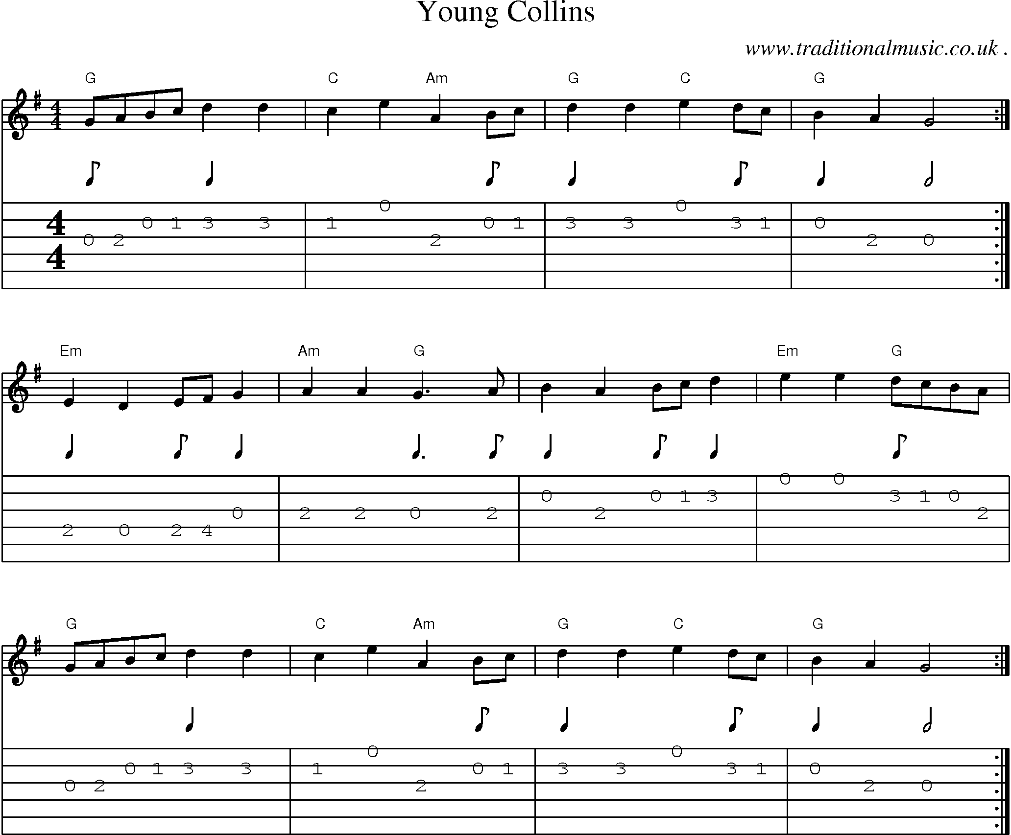 Music Score and Guitar Tabs for Young Collins
