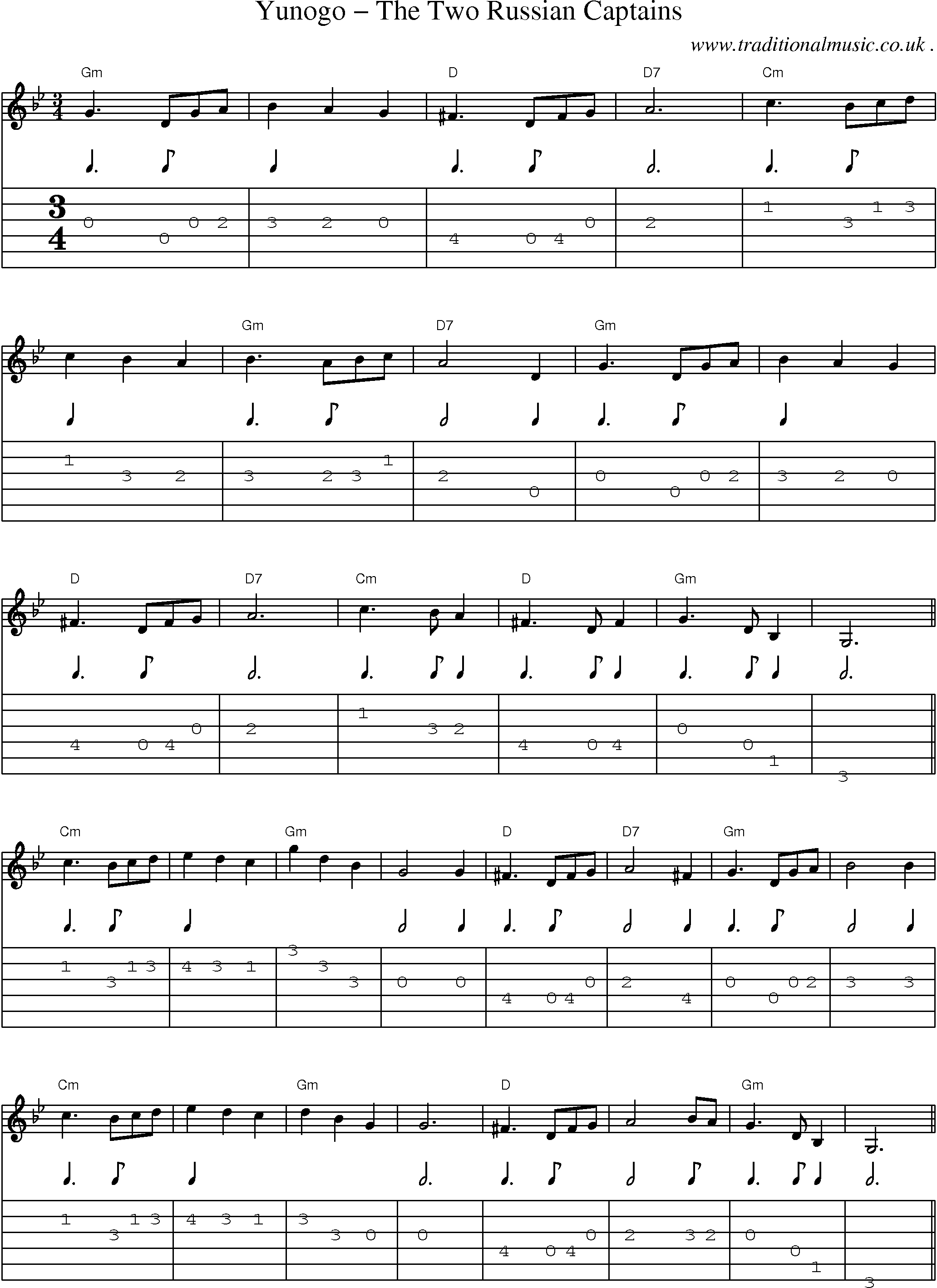 Music Score and Guitar Tabs for Yunogo The Two Russian Captains