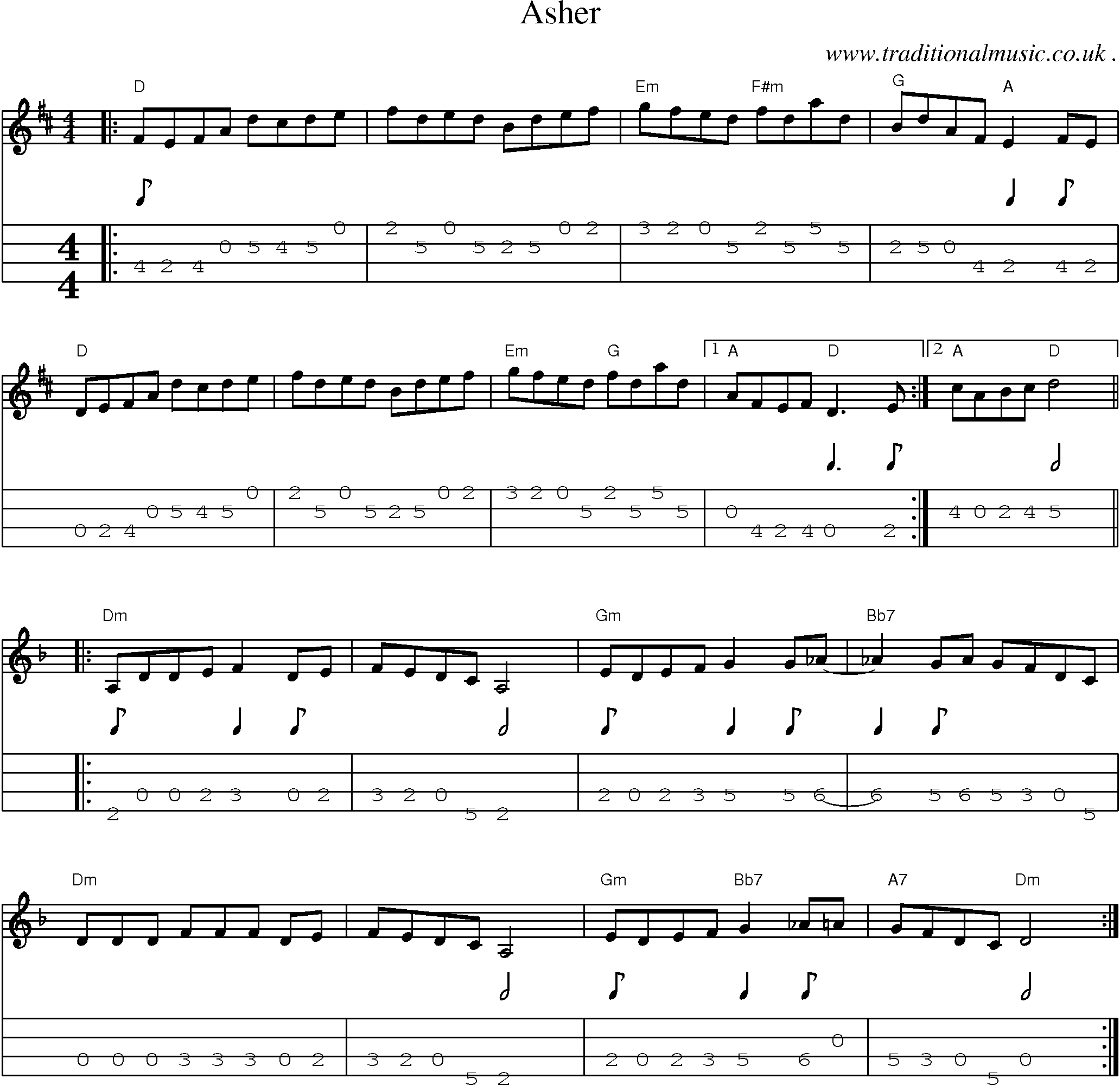 Music Score and Guitar Tabs for Asher
