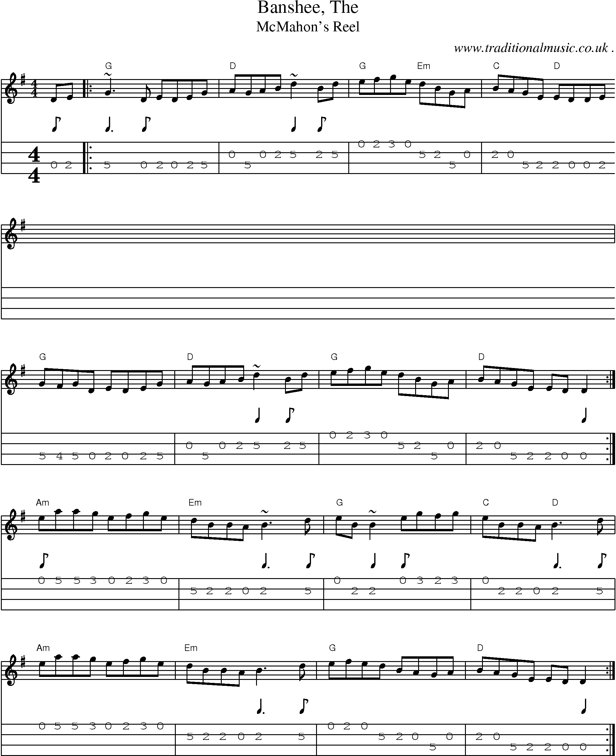 Music Score and Guitar Tabs for Banshee The