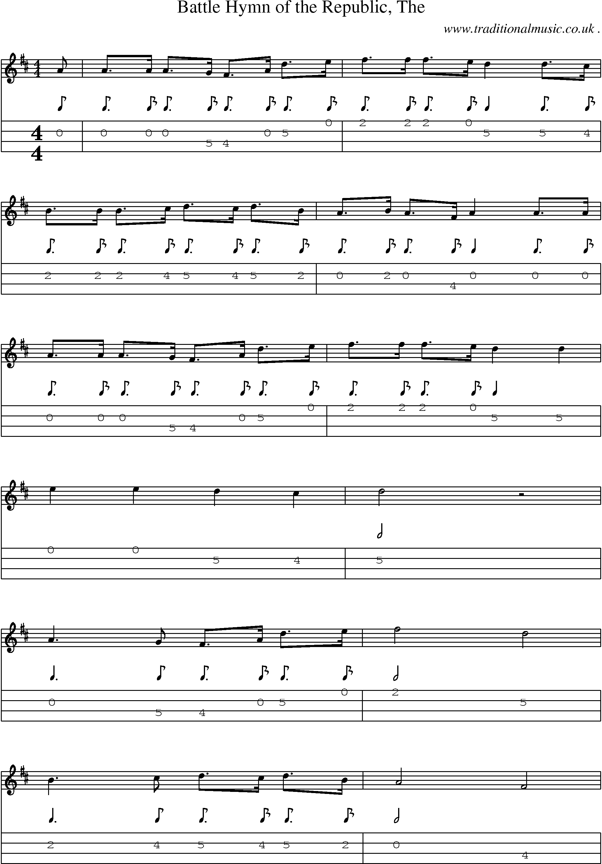 Music Score and Guitar Tabs for Battle Hymn Of The Republic The