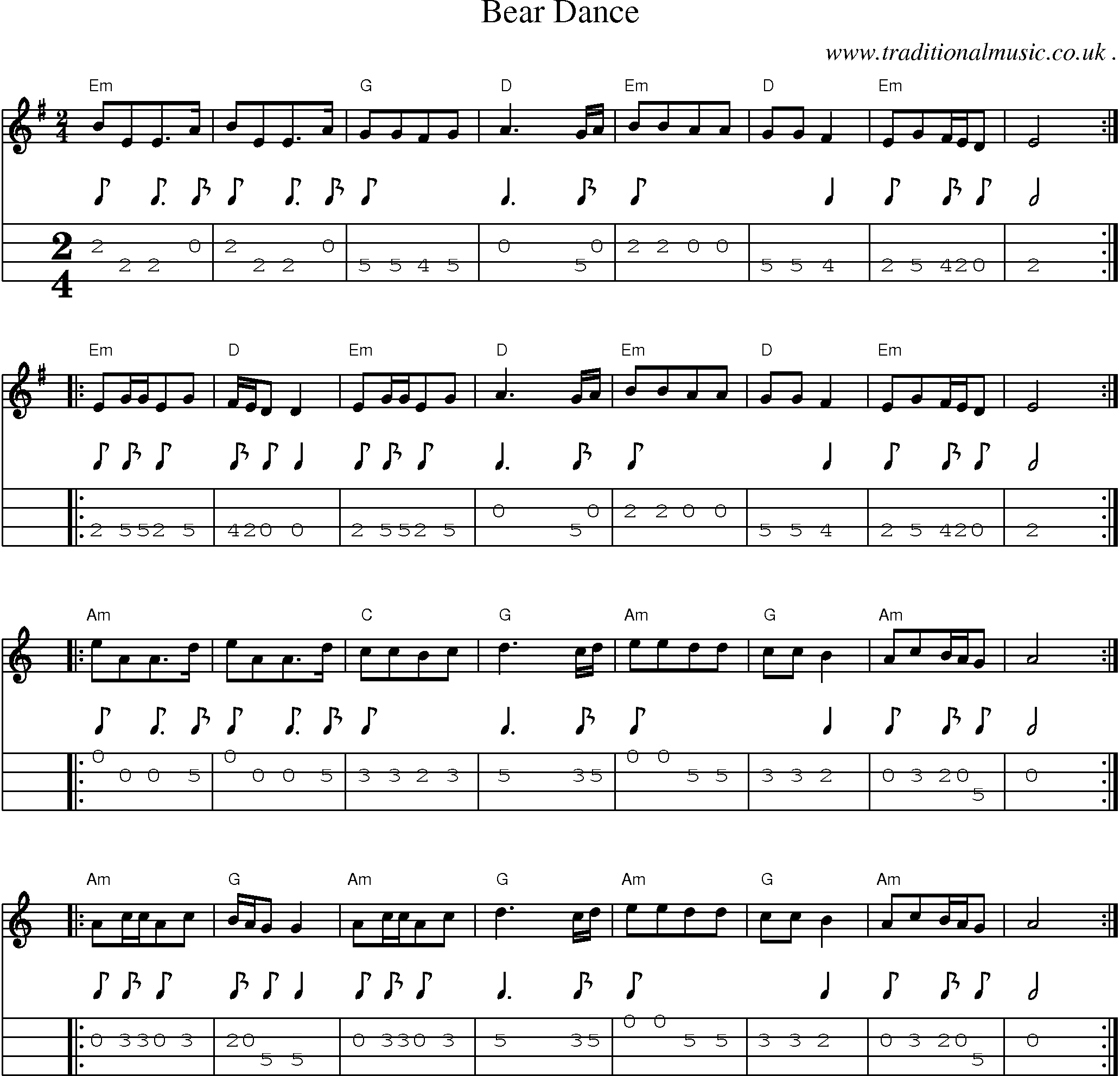 Music Score and Guitar Tabs for Bear Dance