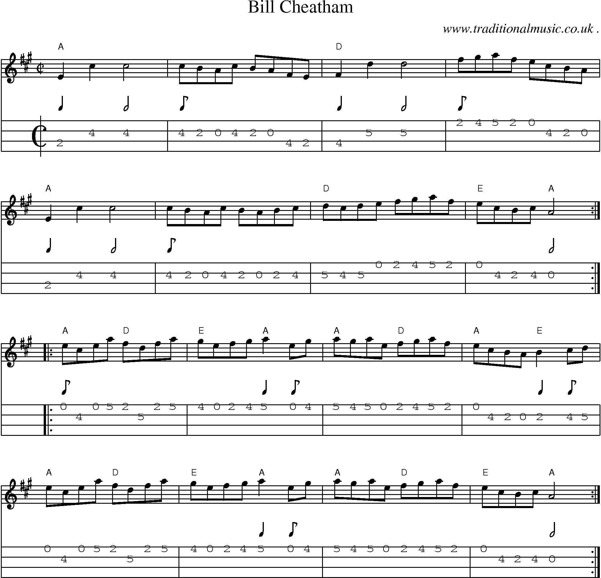 Music Score and Guitar Tabs for Bill Cheatham