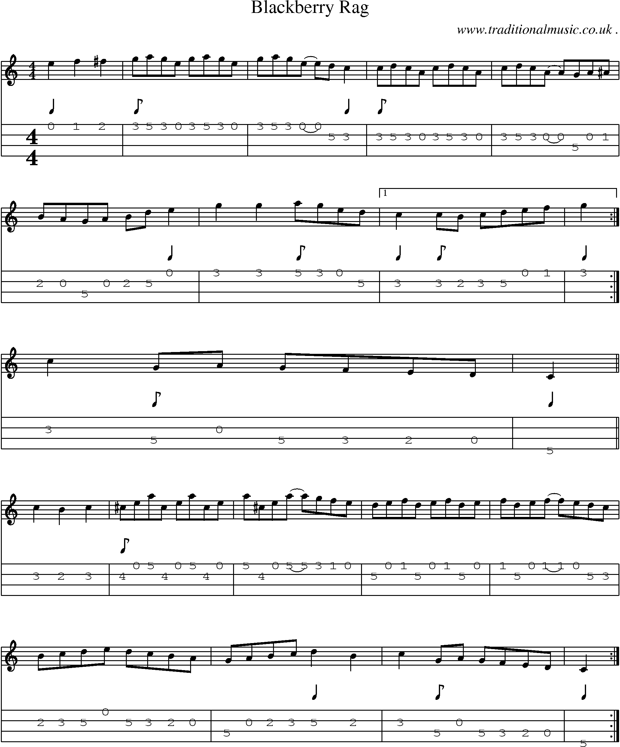 Music Score and Guitar Tabs for Blackberry Rag