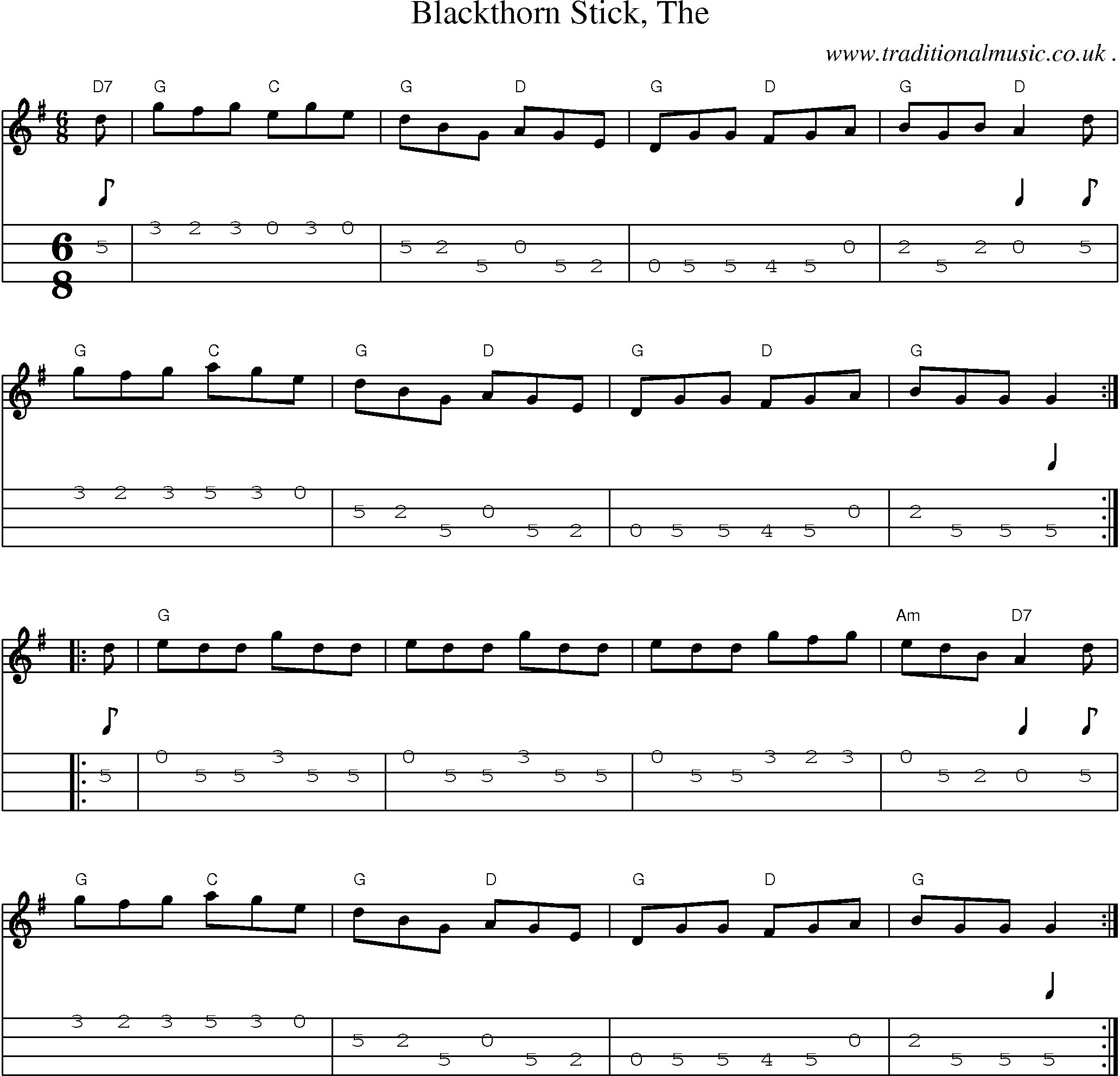 Music Score and Guitar Tabs for Blackthorn Stick The