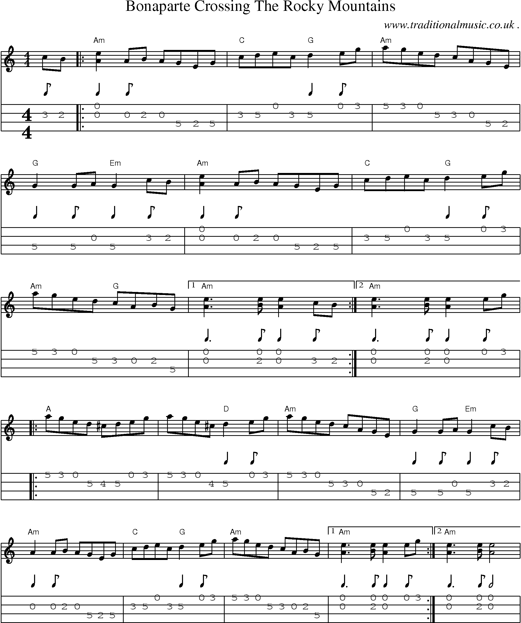 Music Score and Guitar Tabs for Bonaparte Crossing The Rocky Mountains