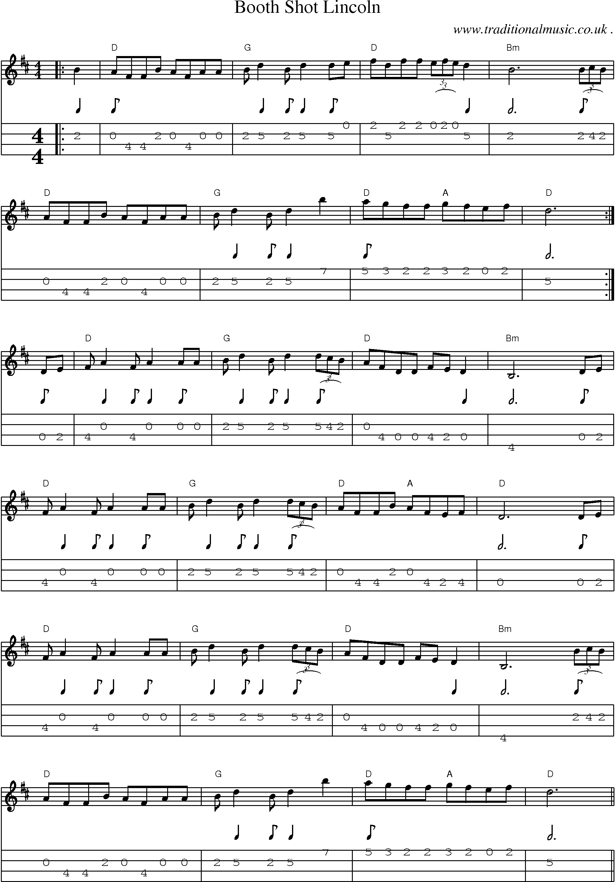 Music Score and Guitar Tabs for Booth Shot Lincoln