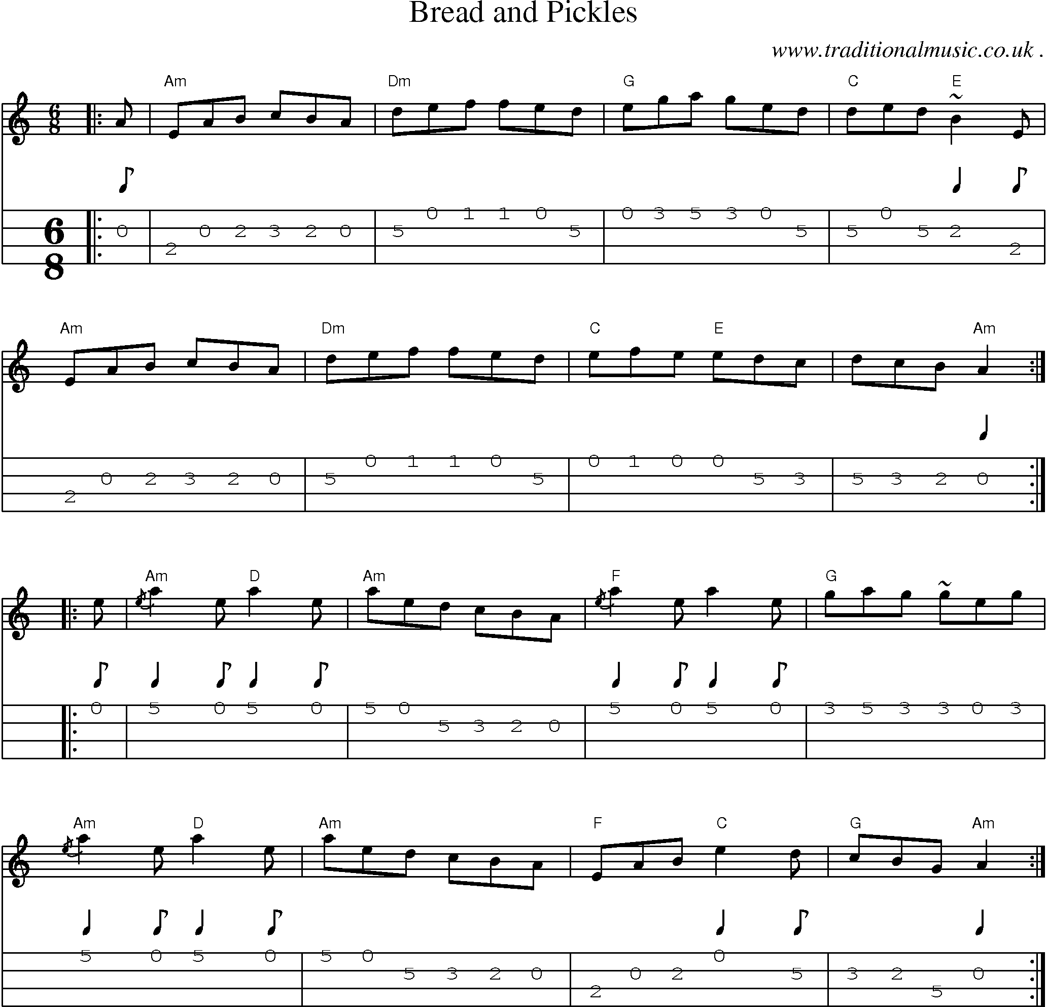 Music Score and Guitar Tabs for Bread And Pickles