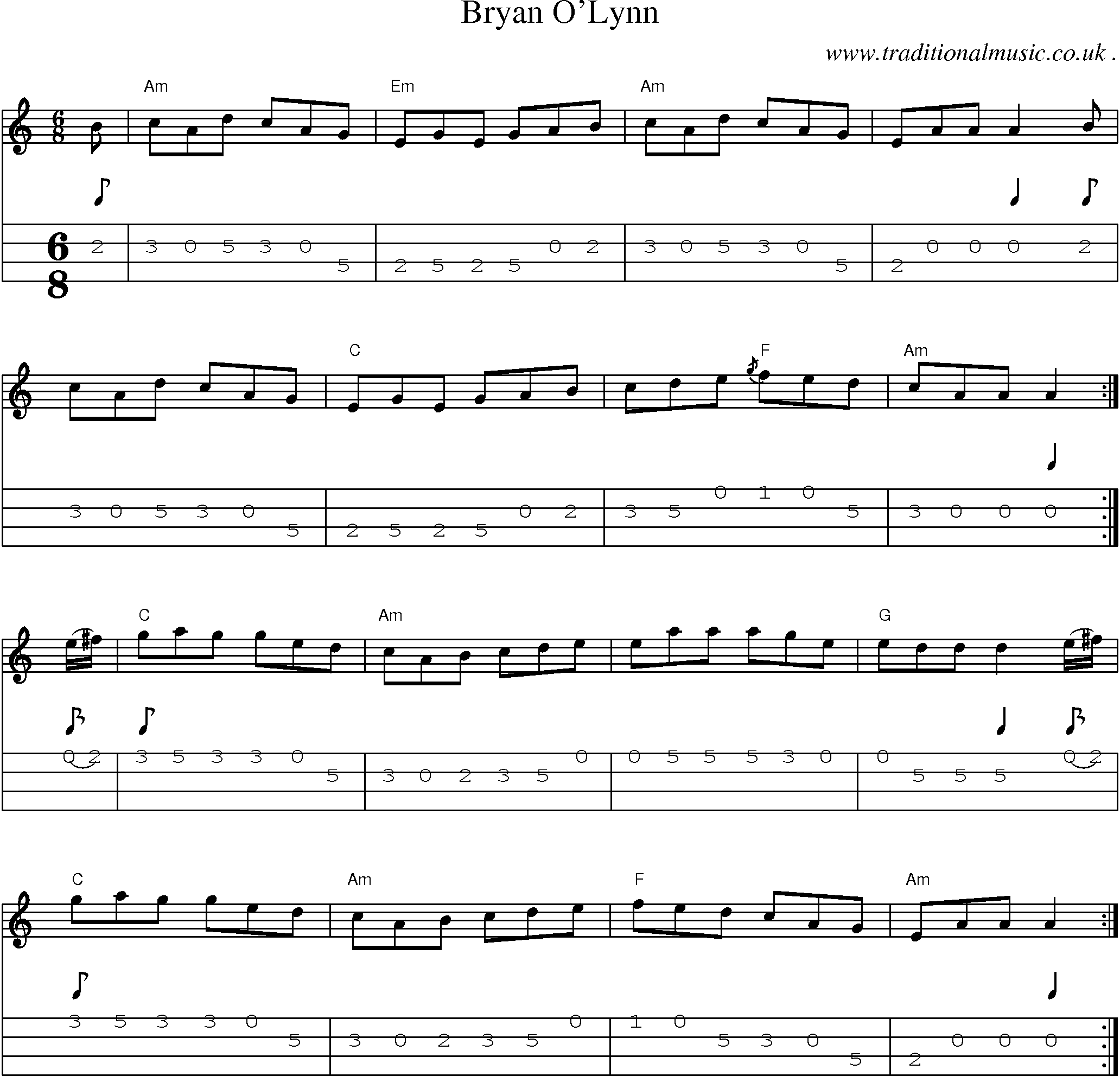 Music Score and Guitar Tabs for Bryan Olynn