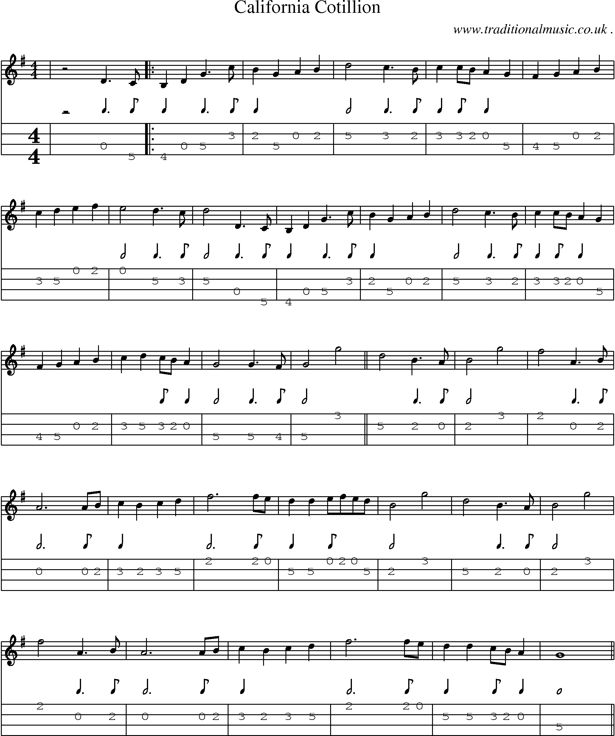 Music Score and Guitar Tabs for California Cotillion